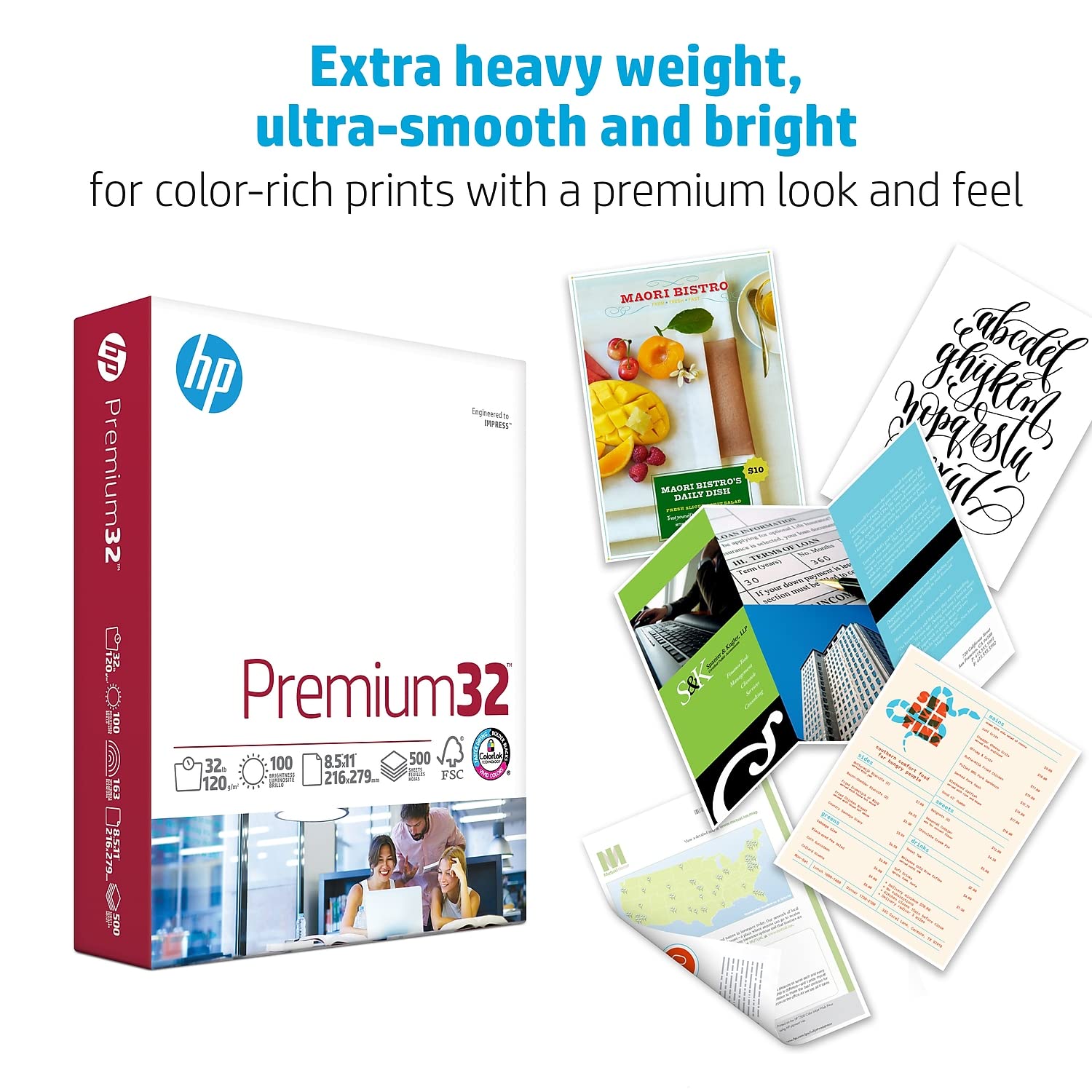 HP Premium 32 lb Printer Paper | 8.5 x 11 Inches | 500 Sheets (1 Ream) | 100 Bright White | FSC Certified | Made in USA | Ideal for Office Documents, Reports & Professional Printing