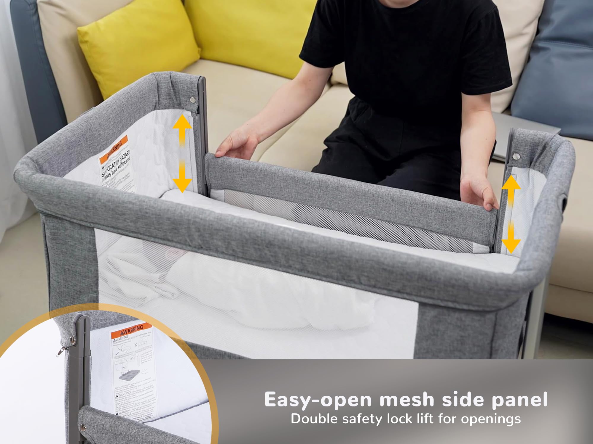 Kisdream Portable Baby Bassinet Bedside Co-Sleeper - Adjustable Height Safe Crib for Newborn & Infant - Perfect for Nursery, Bedroom & Travel Use with Tall Parent Beds