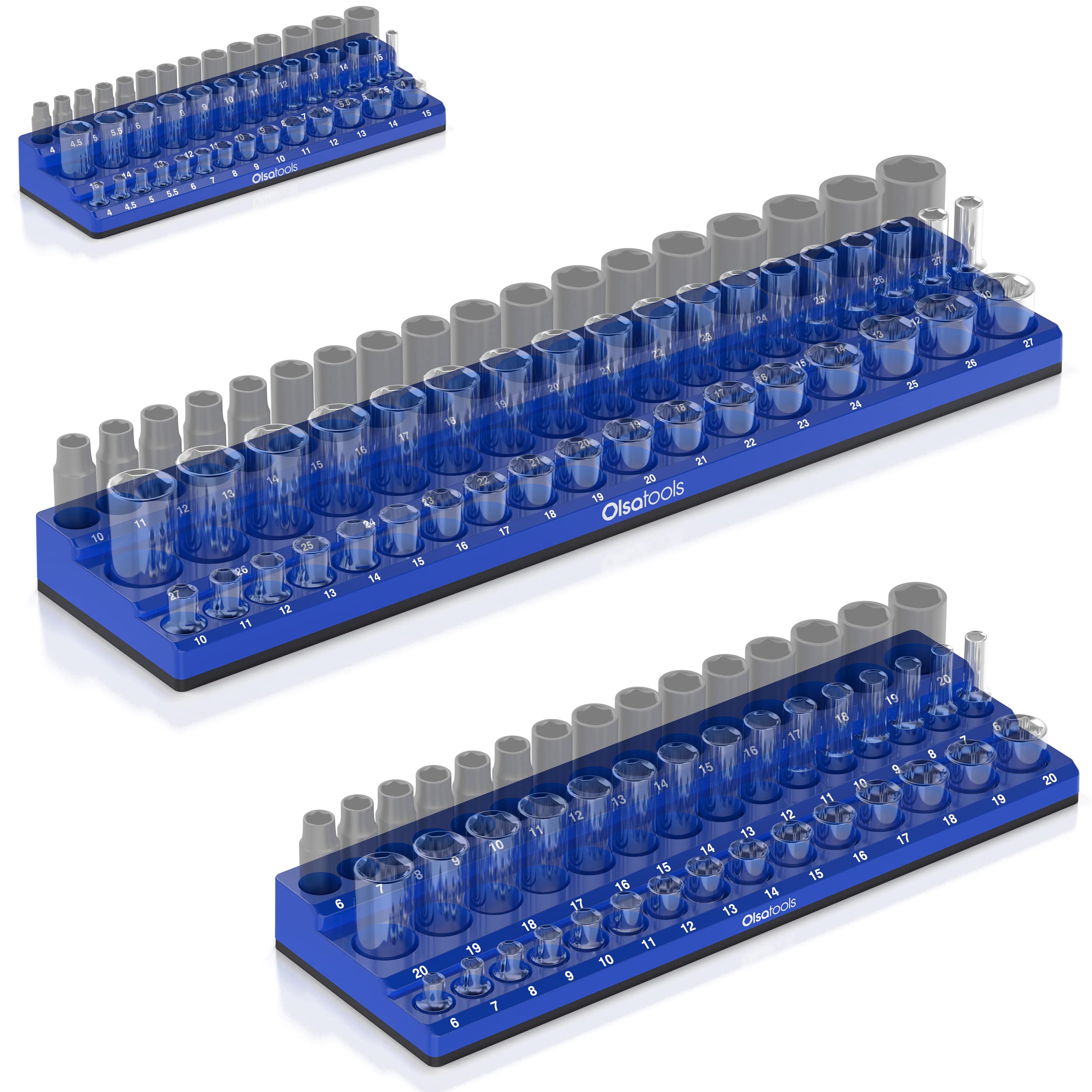 Olsa Tools 3-Row Magnetic Socket Organizer Set - 1/2