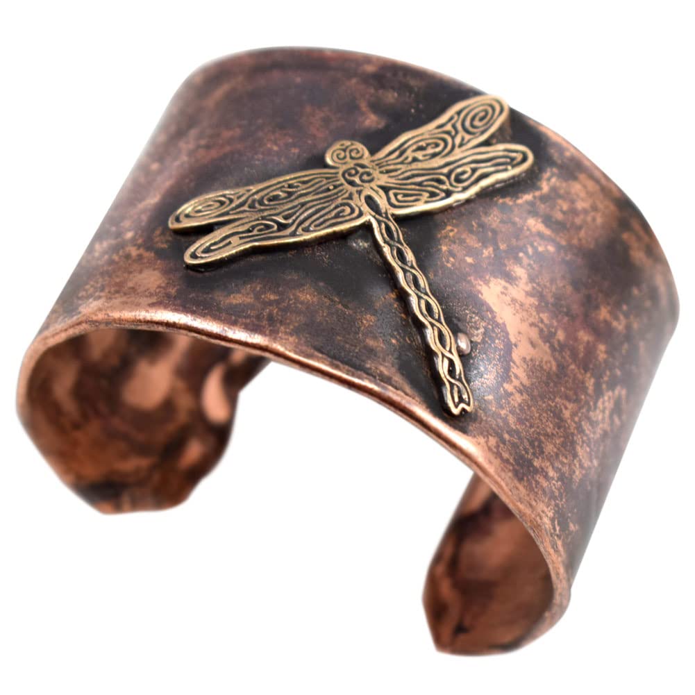 Handmade Rustic Copper Cuff Bracelet with Dragonfly Design – Perfect for Boho Style & Nature-Inspired Jewelry Lovers