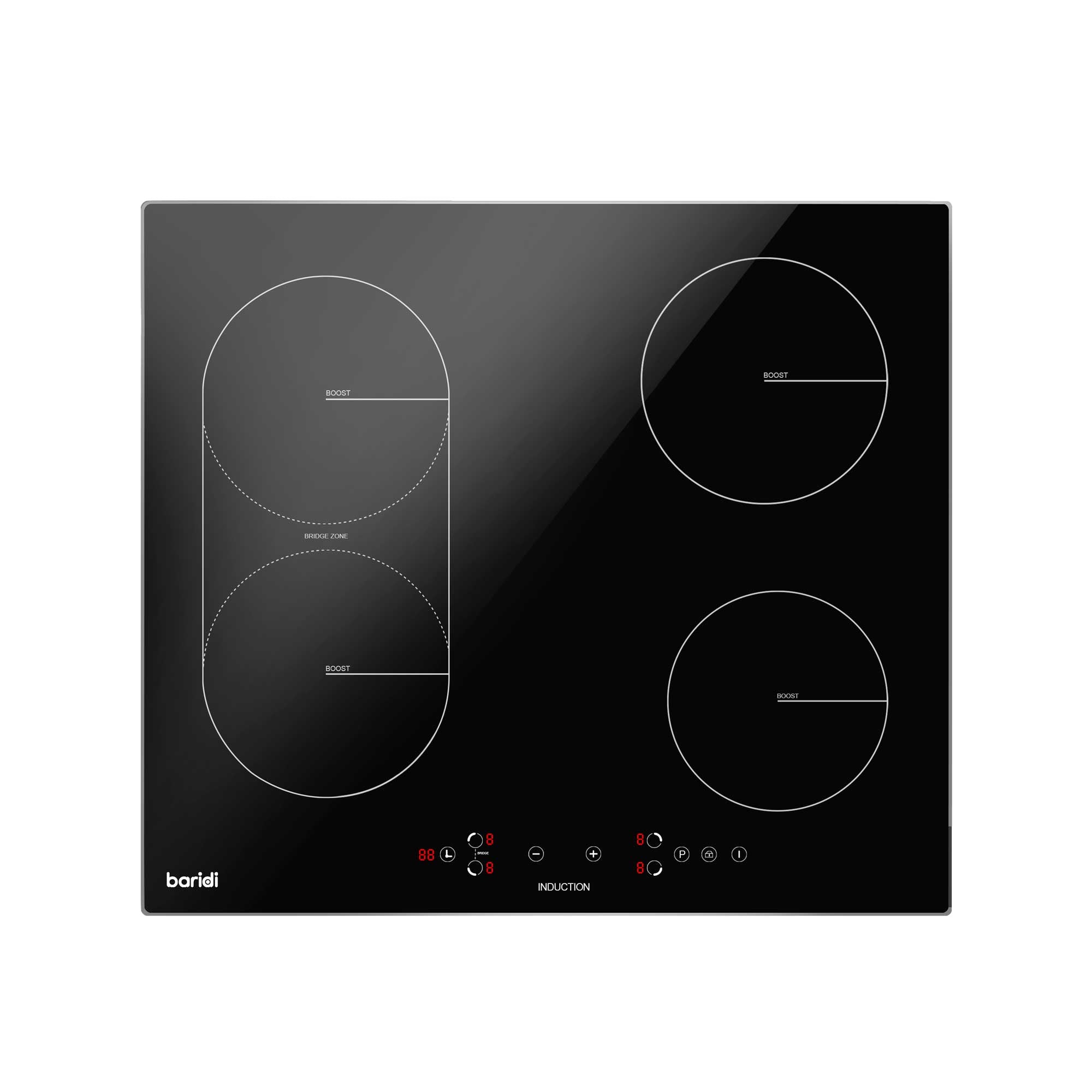 Baridi 60cm 4-Zone Induction Cooktop with Boost Function - 9 Power Levels, 2800W, DH178 - Perfect for Home Kitchens, Restaurants & Fast Cooking