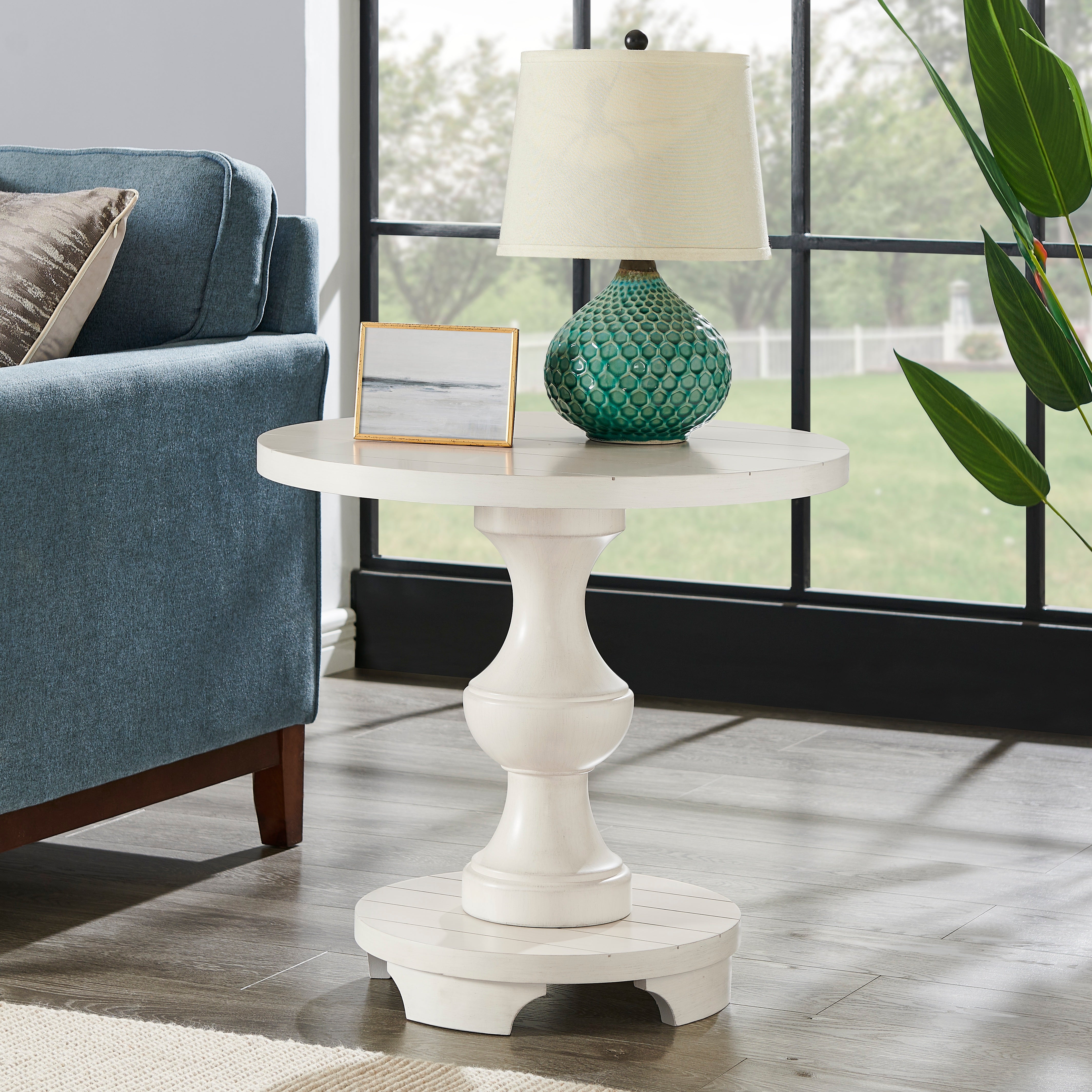 Roundhill Furniture Caesar Traditional Round Pedestal End Table - Classic Wood Side Table for Living Room, Bedroom & Office - Perfect for Coffee, Lamps & Decor