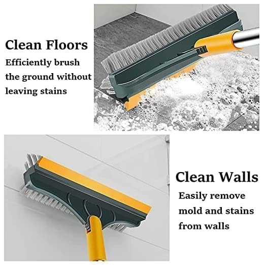 FIGMENT 3-in-1 Bathroom Cleaning Brush with Wiper - Long Handle 180° Rotating Toilet Brush for Bathroom Tiles & Floor Scrubber - Multicolor - Perfect for Shower, Bathtub, Sink & Tile Cleaning