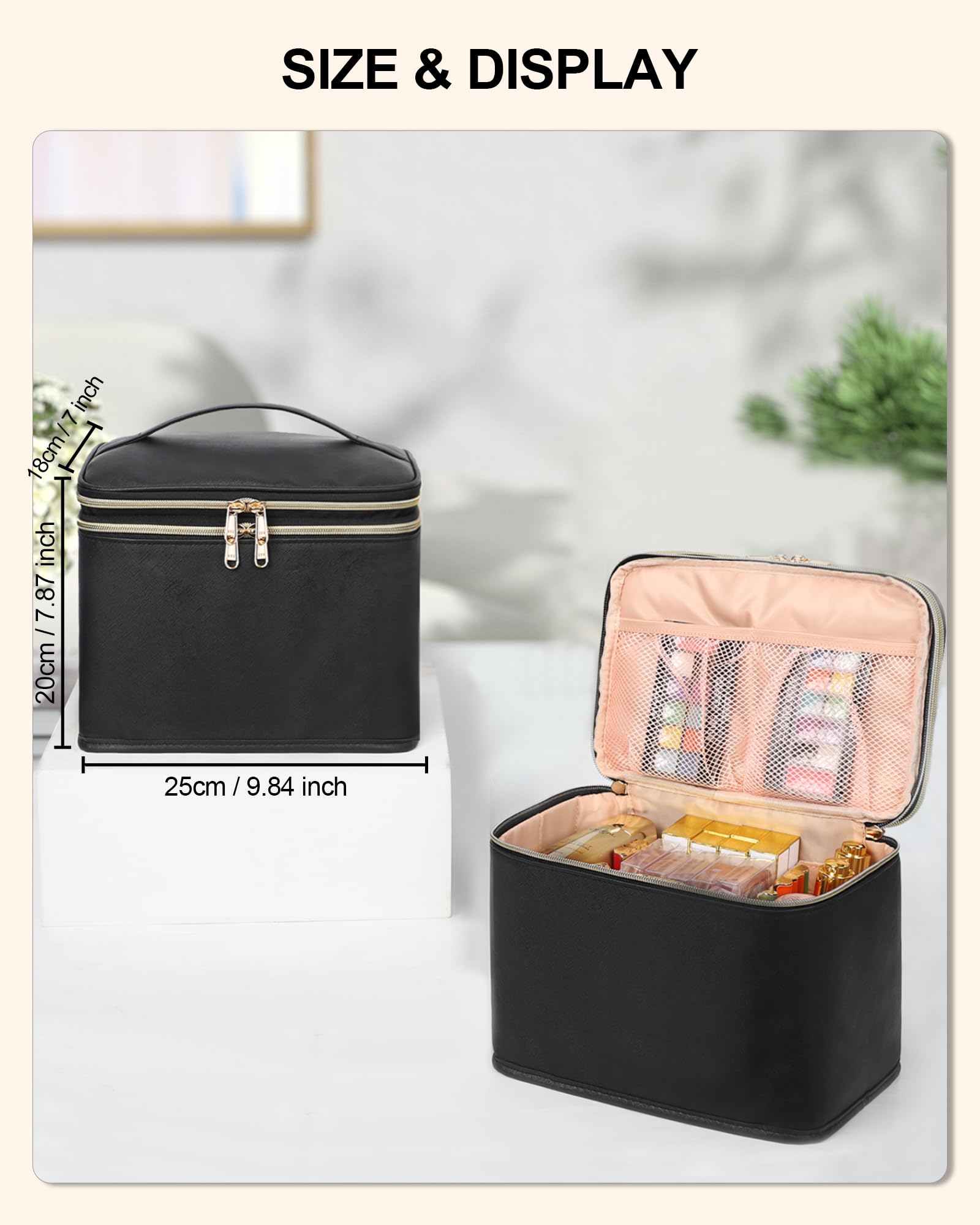 Relavel Foldable Makeup Bag for Women - Large Travel Cosmetic Organizer with Compartments & Dividers - Portable Toiletry Bag for Cosmetics, Makeup Brushes & Skincare - Perfect for Travel, Gym & Daily Use