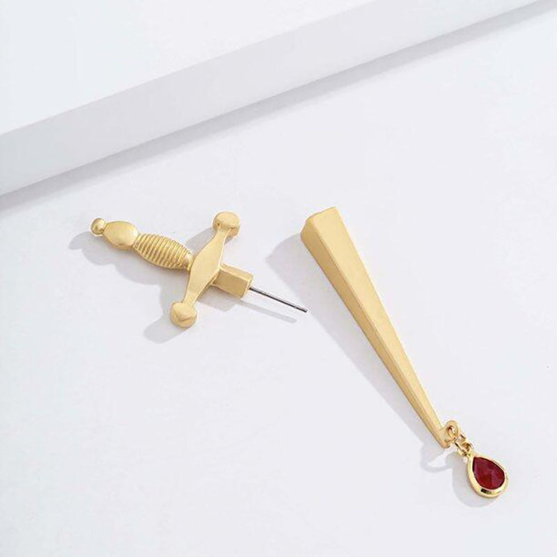 Gothic Cross Sword Bloodstain Dagger Ear Jacket Stud Earrings for Women | B2038 | Perfect for Halloween, Cosplay, and Gothic Fashion Accessories