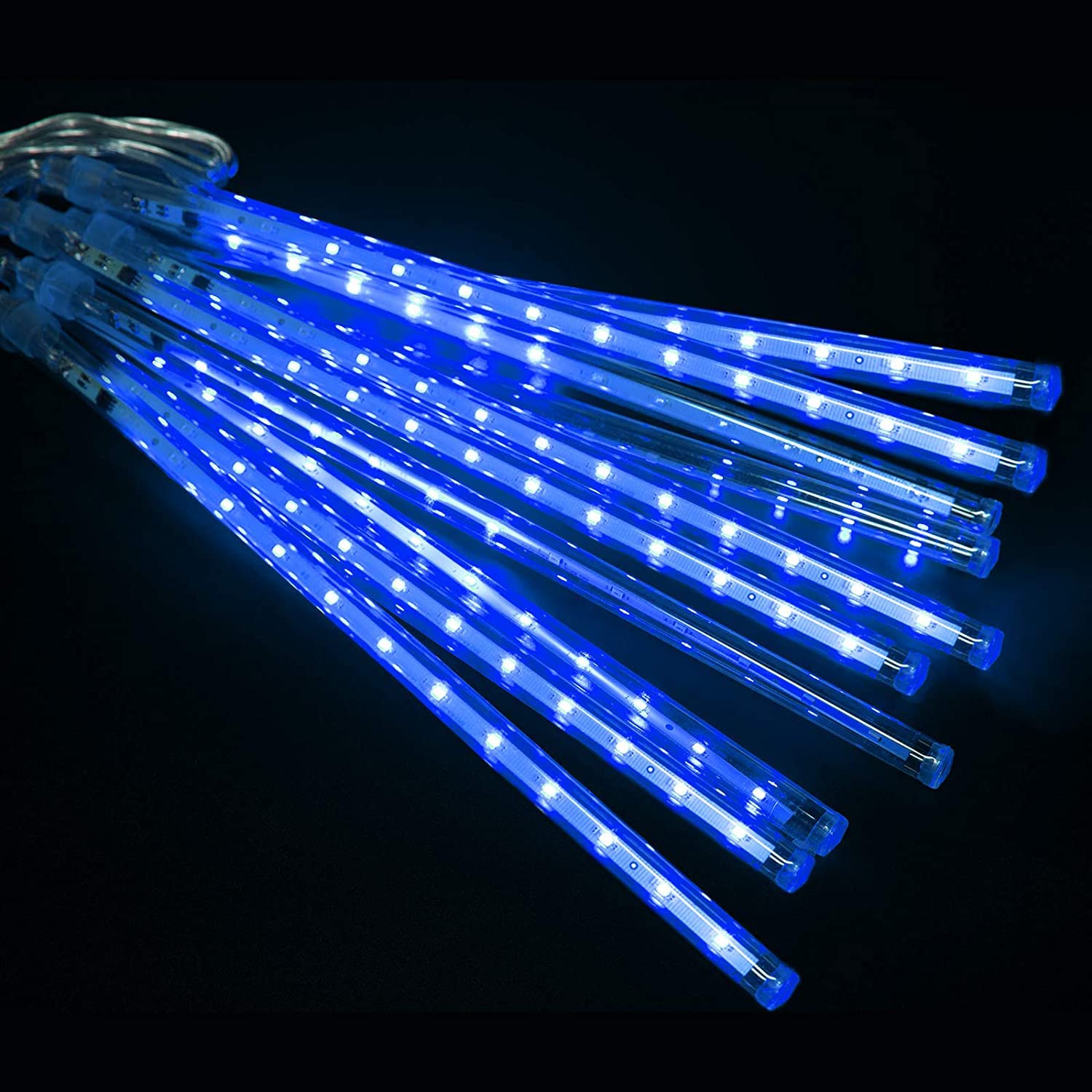 Minetom 240 LED Meteor Shower Icicle Christmas Lights - 11.8 Inch 10 Tubes Connectable Outdoor Hanging Falling Rain Lights for Holiday Decorations (Blue) | Perfect for Christmas Trees, Bushes, Roofs, and Garden Decor
