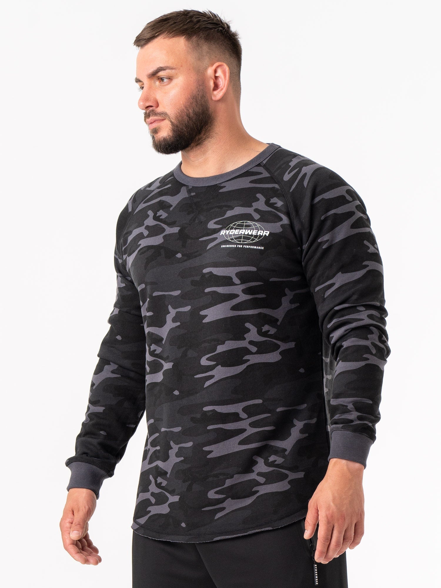 Energy Crew Neck T-Shirt - Black Camo Print | Men's Casual Streetwear Tee for Gym, Workout & Everyday Wear