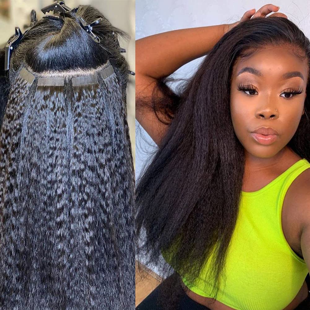 Tape In Hair Extensions 20inch - 100% Human Remy Hair Kinky Straight 40pcs 100g Natural Color for Women | Perfect for Daily Wear, Weddings & Special Occasions