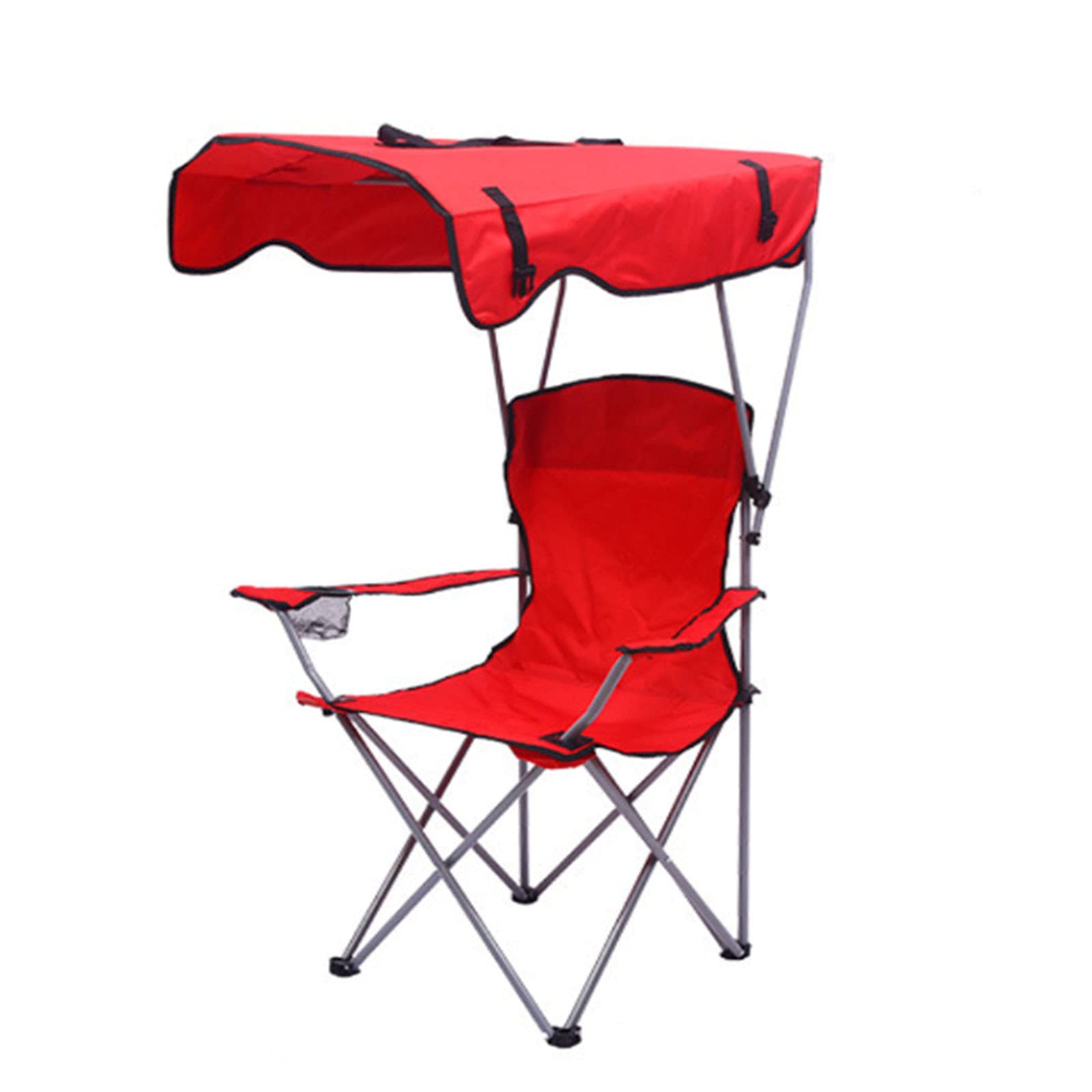 Heavy Duty Canopy Camping Chair with Sun Shade - Lightweight Folding Recliner Chair with Cup Holder (Red) - Perfect for Beach, Backyard, Picnic & Outdoor Relaxation