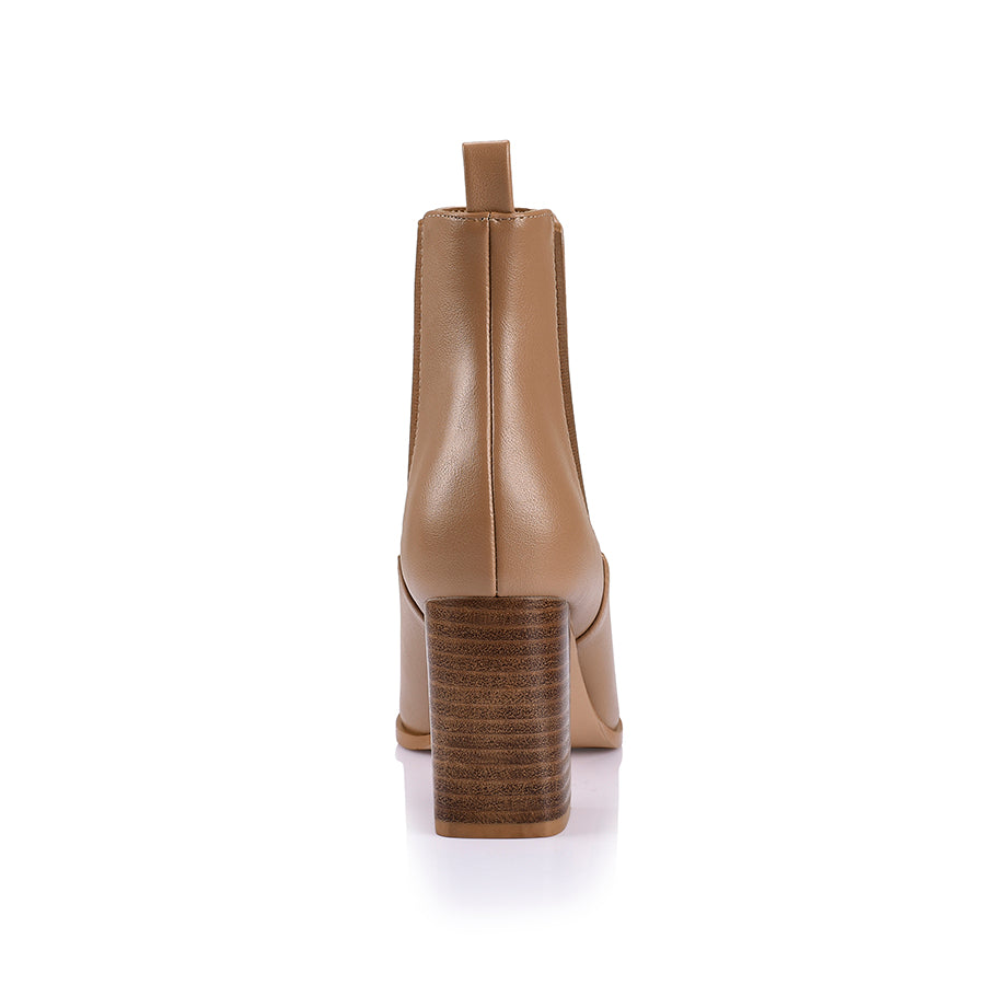 Magellan Chelsea Ankle Boots for Women - Dark Camel Leather Mid-Calf Boots with Side Zipper | Comfortable Slip-On Booties for Fall & Winter | Perfect for Office, Casual Outfits and Outdoor Walking