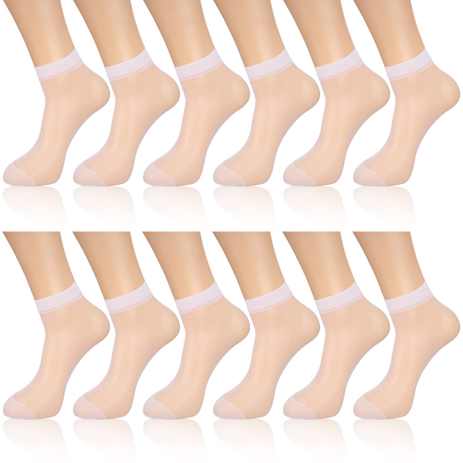 Geyoga 12 Pairs Women's Sheer Nylon Ankle Socks - Thin Transparent High Hosiery Dress Stockings for Casual, Office & Party Wear