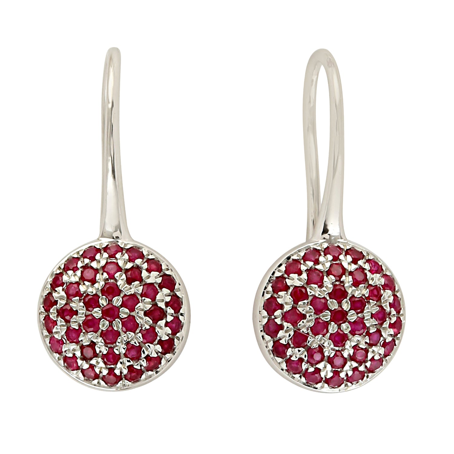 10K White Gold Pave Ruby July Birthstone Ear Hook Earrings for Women - Elegant Dangle Earrings for Birthday Gifts, Anniversary, Wedding & Special Occasions