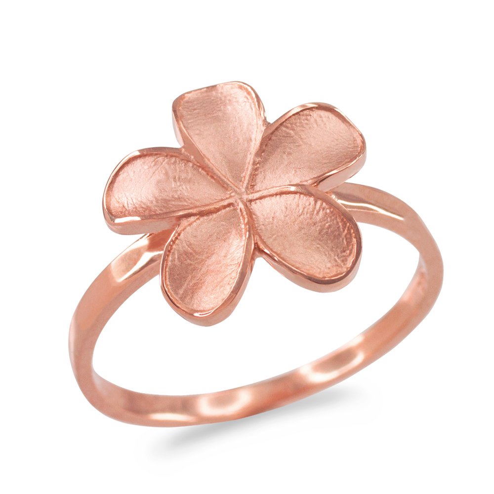 14k Rose Gold Hawaiian Plumeria Flower Ring - Matte Finish for Women, Elegant Tropical Jewelry for Beach Weddings, Vacations & Summer Fashion