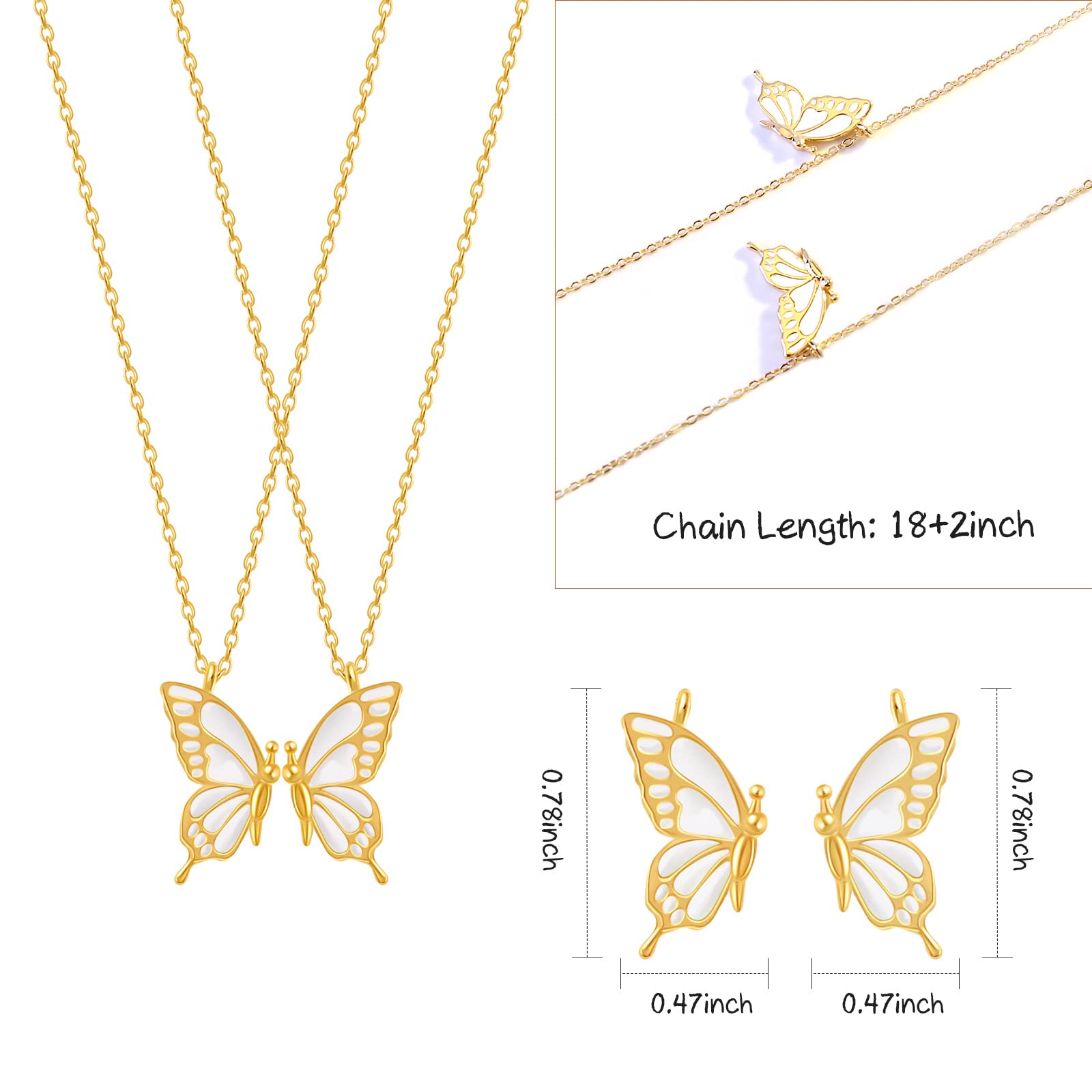 Best Friend Necklace Set of 2 - Butterfly BFF Matching Necklaces for Women & Girls | Long Distance Friendship Gifts, Graduation Presents, Birthday Jewelry | Perfect for Sister Bonding, Anniversary Celebrations & Meaningful Moments