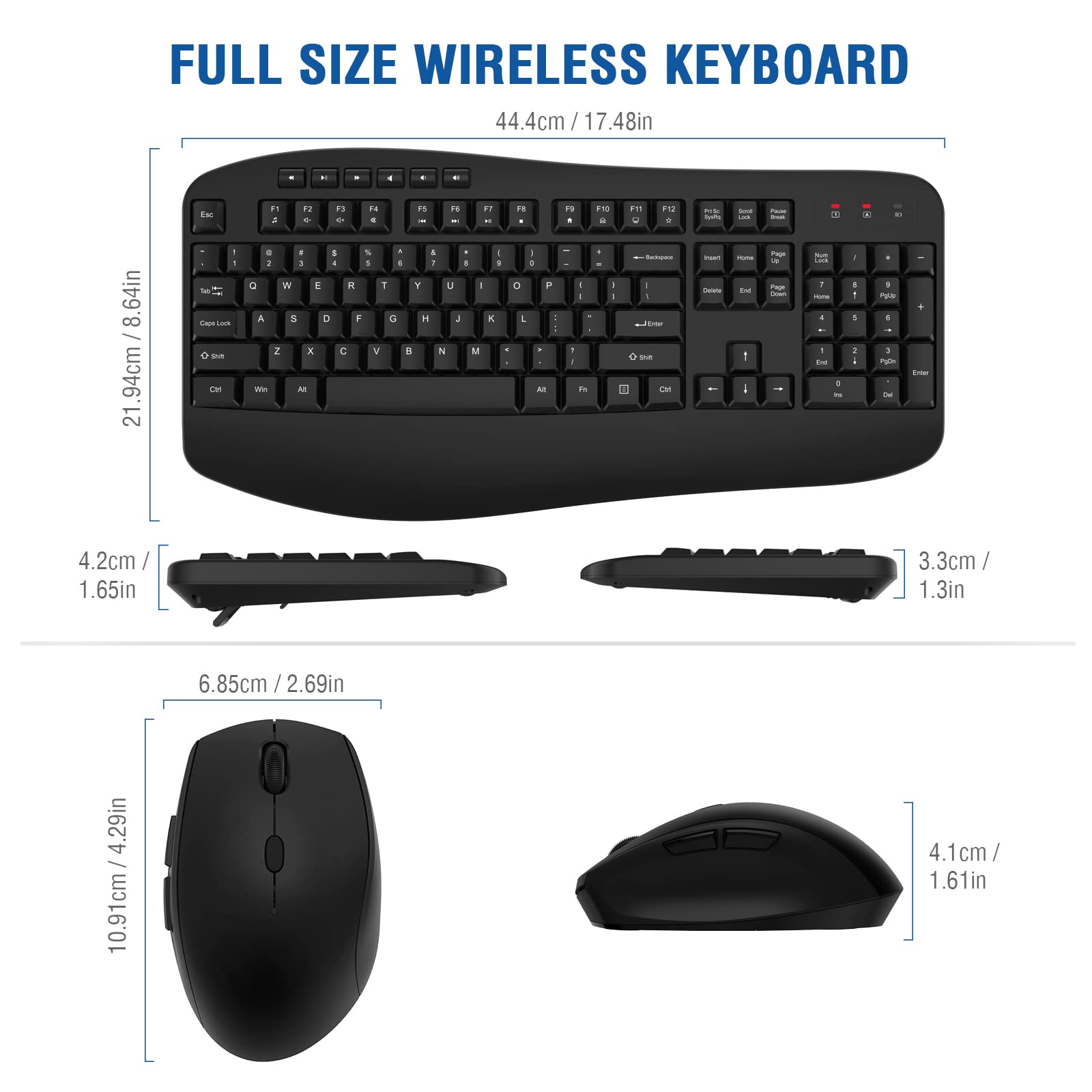 EDJO 2.4G Wireless Keyboard and Mouse Combo - Full-Sized Ergonomic Keyboard with Palm Rest & Optical Wireless Mouse for Windows/Mac - Perfect for Office, Home & Gaming Use on PC, Laptop & Desktop Computers