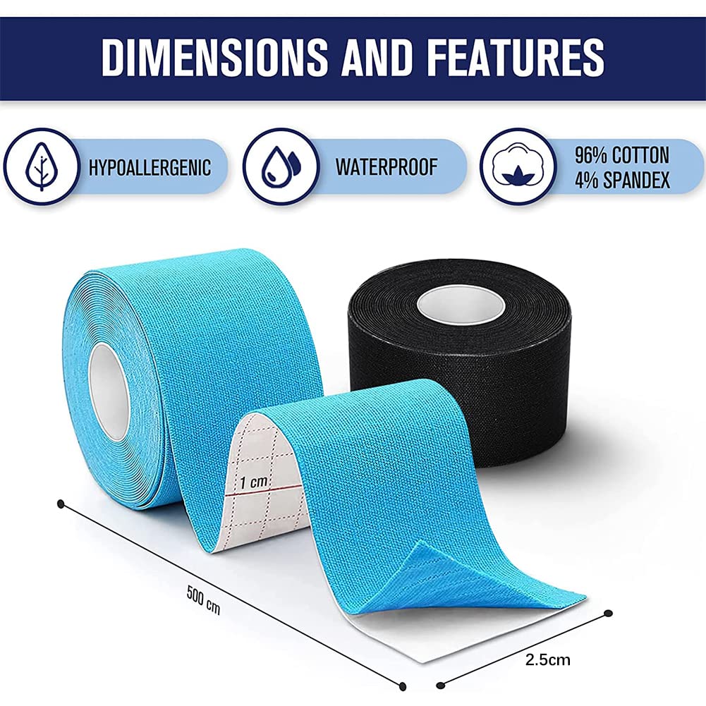 Premium Kinesiology Tape Roll - 5m x 2.5cm Waterproof Sports Tape for Pain Relief & Muscle Support - Ideal for Athletes, Physical Therapy & Injury Recovery