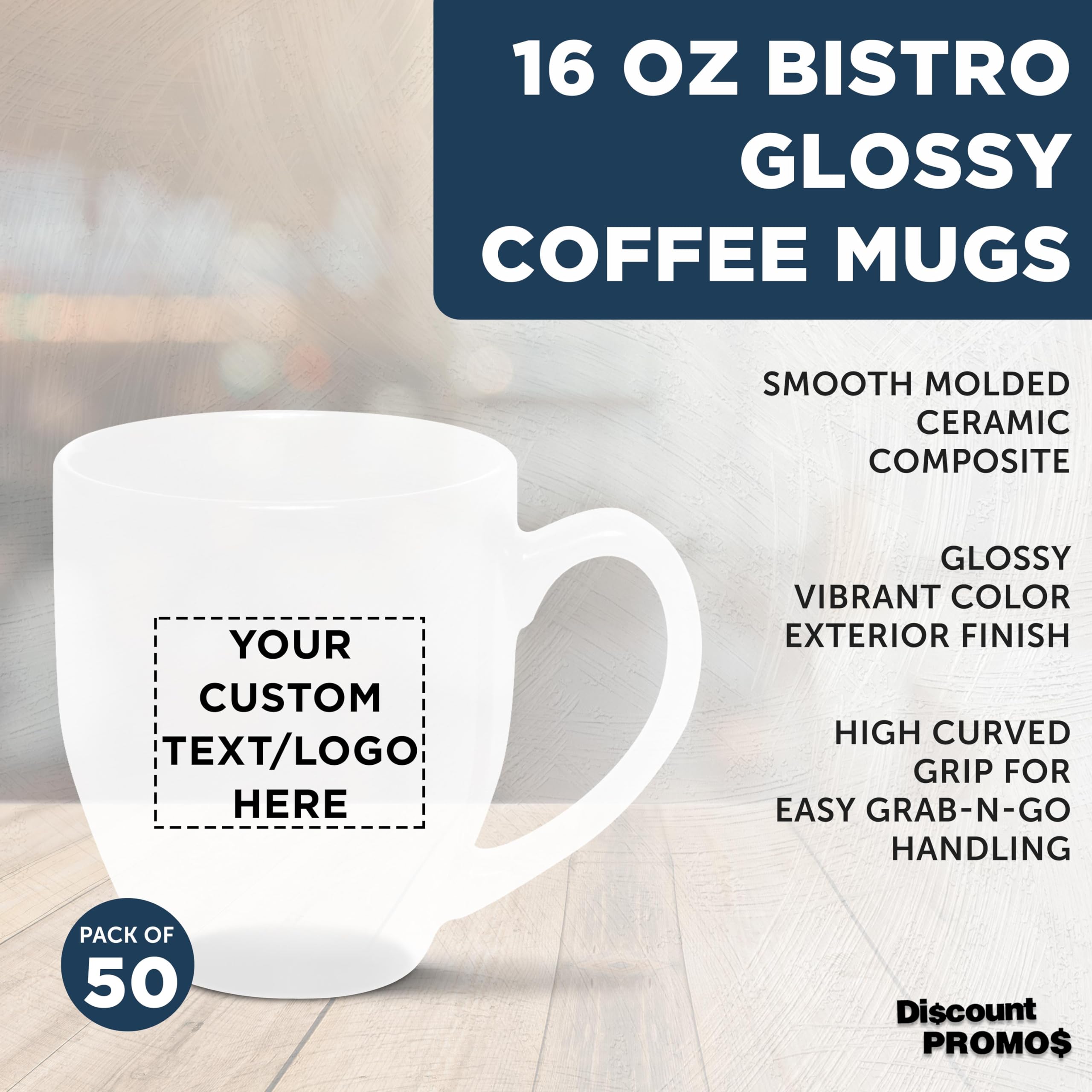 Custom Large 16 oz Coffee Cups - Bulk Pack of 50 White Disposable Cups - Personalized for Coffee, Tea, Espresso, Cappuccino & Hot Cocoa - Perfect for Cafes, Offices, Events & Catering