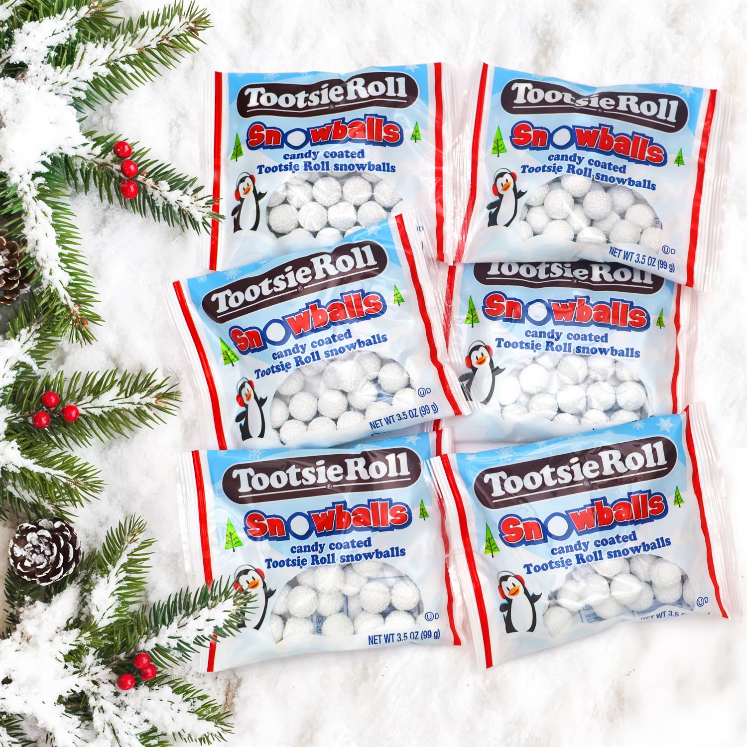 Tootsie Roll Candy Coated Snowballs 6 Pack - White Christmas Snowball Candy 21 oz for Gingerbread House Decorations, Stocking Stuffers, Holiday Cookies & Party Treats - Perfect for Christmas Baking, Gift Giving & Festive Desserts