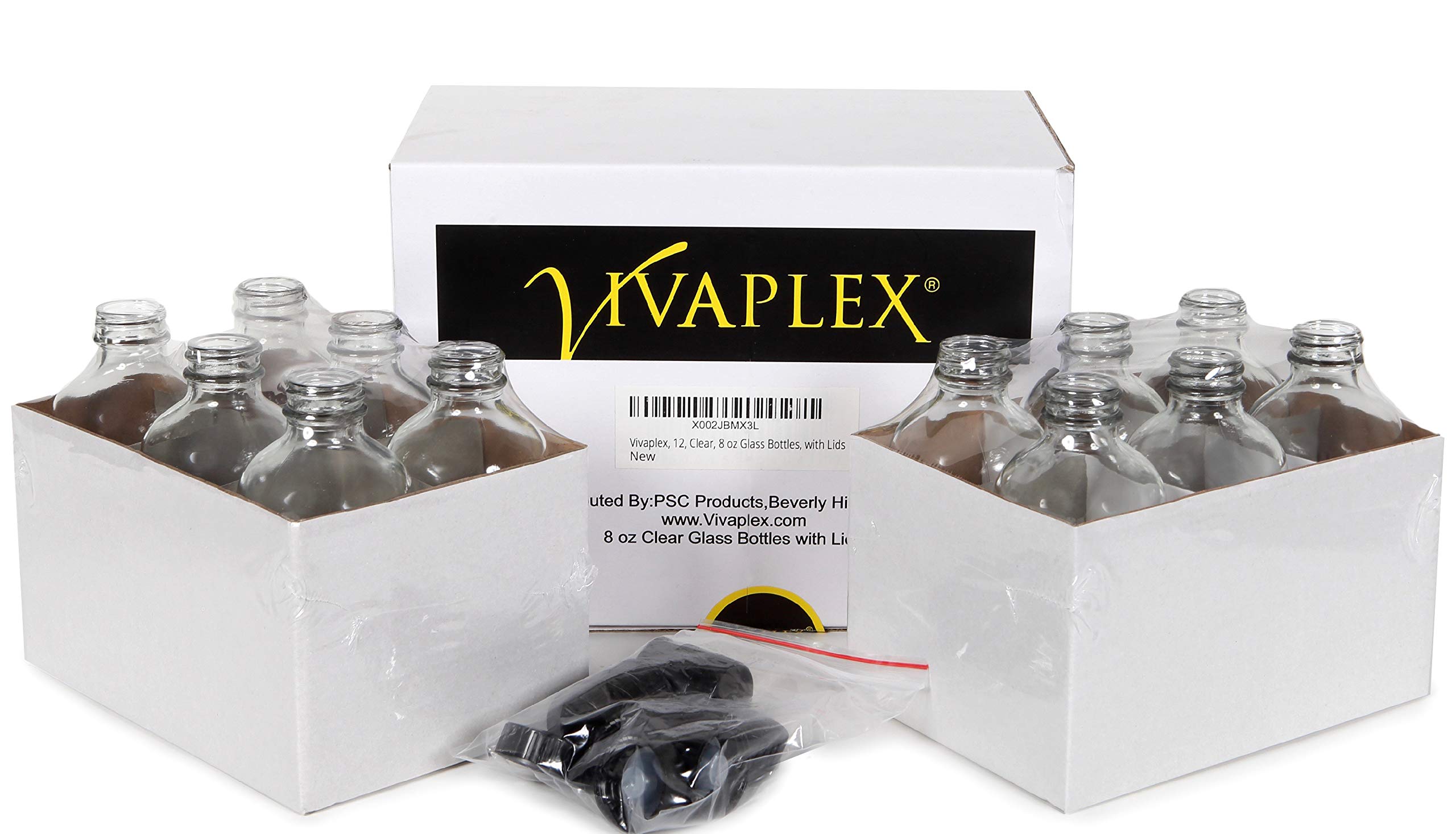 Vivaplex 12-Pack Clear 8 oz Glass Bottles with Lids - Perfect for Essential Oils, DIY Beauty Products & Homemade Spices Storage