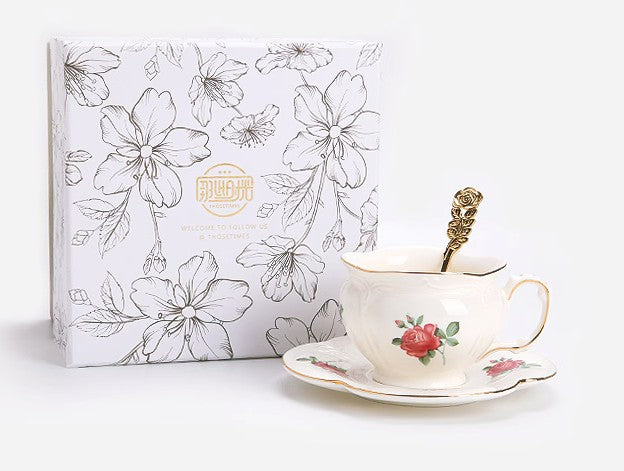 Elegant British Royal Rose Bone China Porcelain Tea Cup Set - Ceramic Coffee & Afternoon Tea Cups with Saucer in Gift Box - Perfect for High Tea, Bridal Showers & Luxury Home Decor