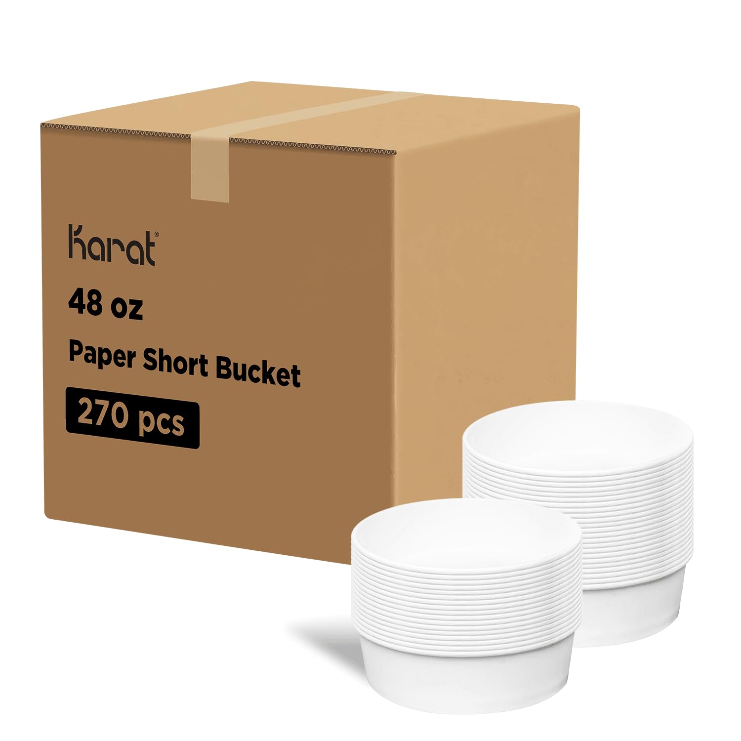 Karat FP-PSB48 48 oz. Paper Short Buckets (Case of 270) - Disposable Food Containers for Takeout, Catering & Bulk Storage - Perfect for Restaurants, Cafes & Events