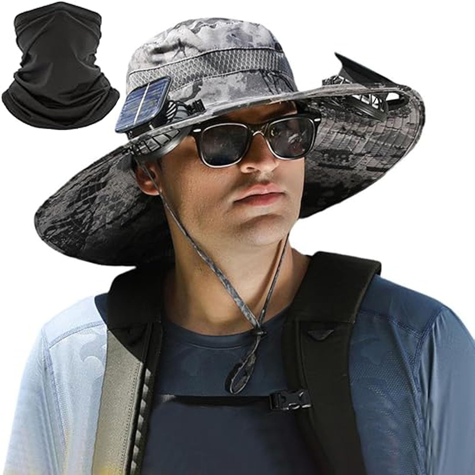 Solar Powered Cooling Fan Hat - Wide Brim Outdoor Sun Hat with USB Rechargeable Fan for Fishing, Hiking, Gardening & Beach Activities - UV Protection Summer Hat for Men & Women