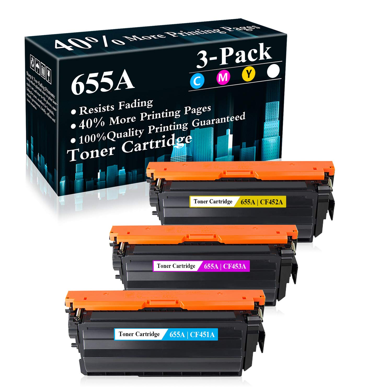 3-Pack (Cyan/Magenta/Yellow) 655A | CF451A CF452A CF453A Compatible Toner Cartridge Replacement for HP Color LaserJet Enterprise M652n M652dn M653dn M653x MFP M681dh M681f M681z M682z Printers | High-Yield Printing for Office & Business Use