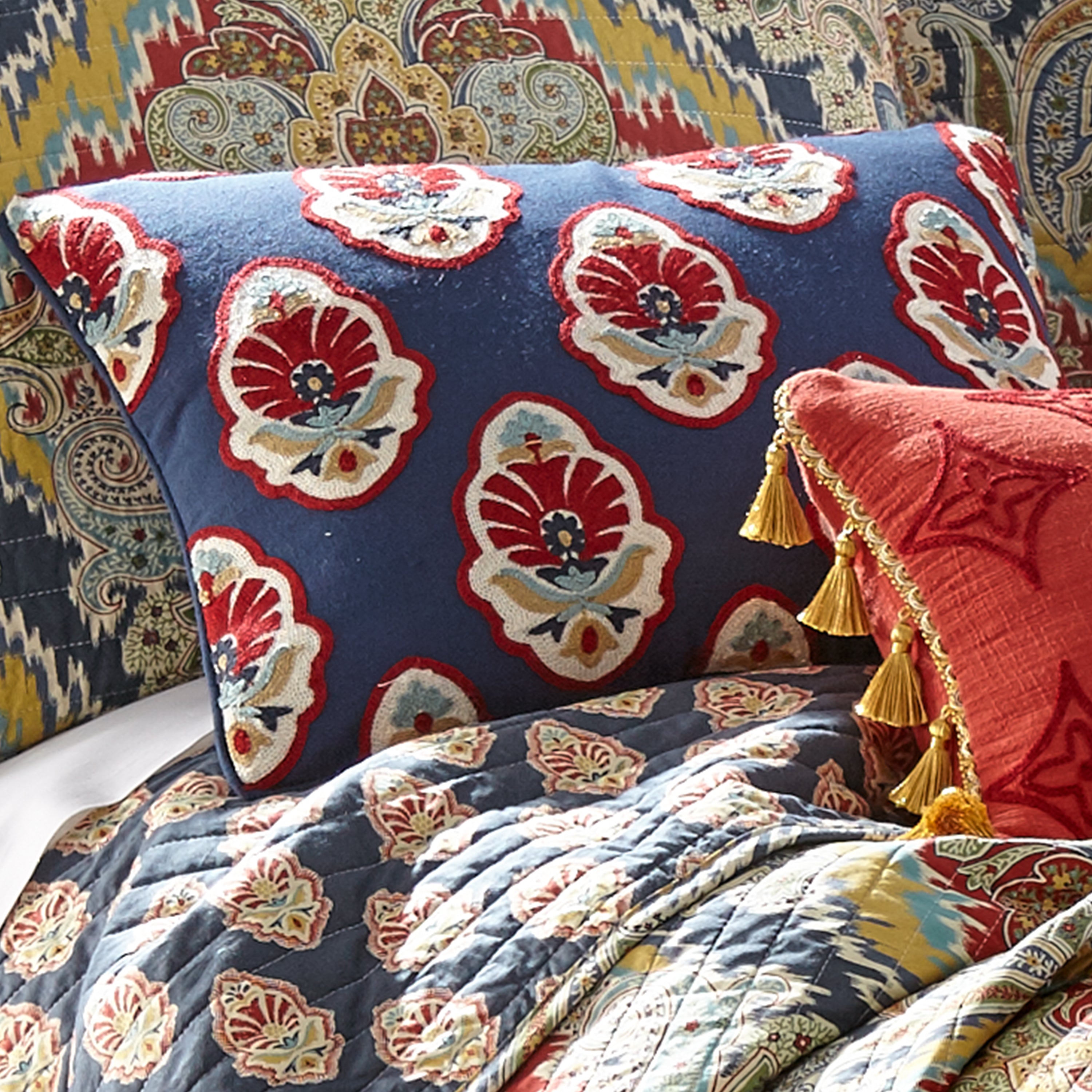 Moreno Embroidered Decorative Throw Pillow Cover - Boho Chic Home Decor for Living Room, Bedroom, and Sofa