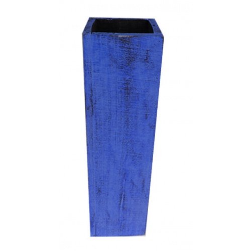 18 Inch Royal Blue Distressed Wooden Floor Vase - Handmade Vintage Rustic Home Decor for Living Room, Bedroom & Entryway