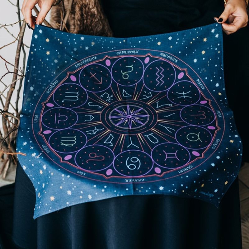 Premium Tarot Wheel of Zodiac Altar Cloth - 12 Astrology Signs Divination Mat for Tarot Reading, Astrology Practice & Spiritual Rituals - Perfect for Psychic Sessions, Meditation & Sacred Space Decor