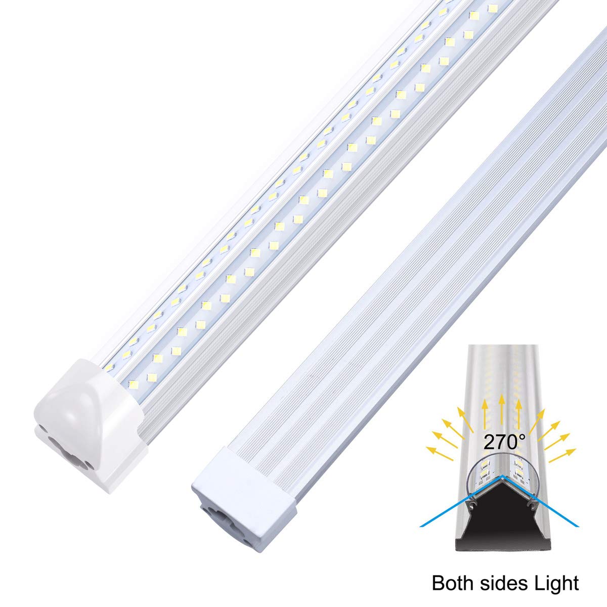 8FT Linkable LED Shop Light - 120W 14400LM 6000K Cold White V-Shape T8 Tube Lights with Clear Cover (6-Pack) - Plug & Play for Garage, Warehouse, Workshop & Industrial Lighting