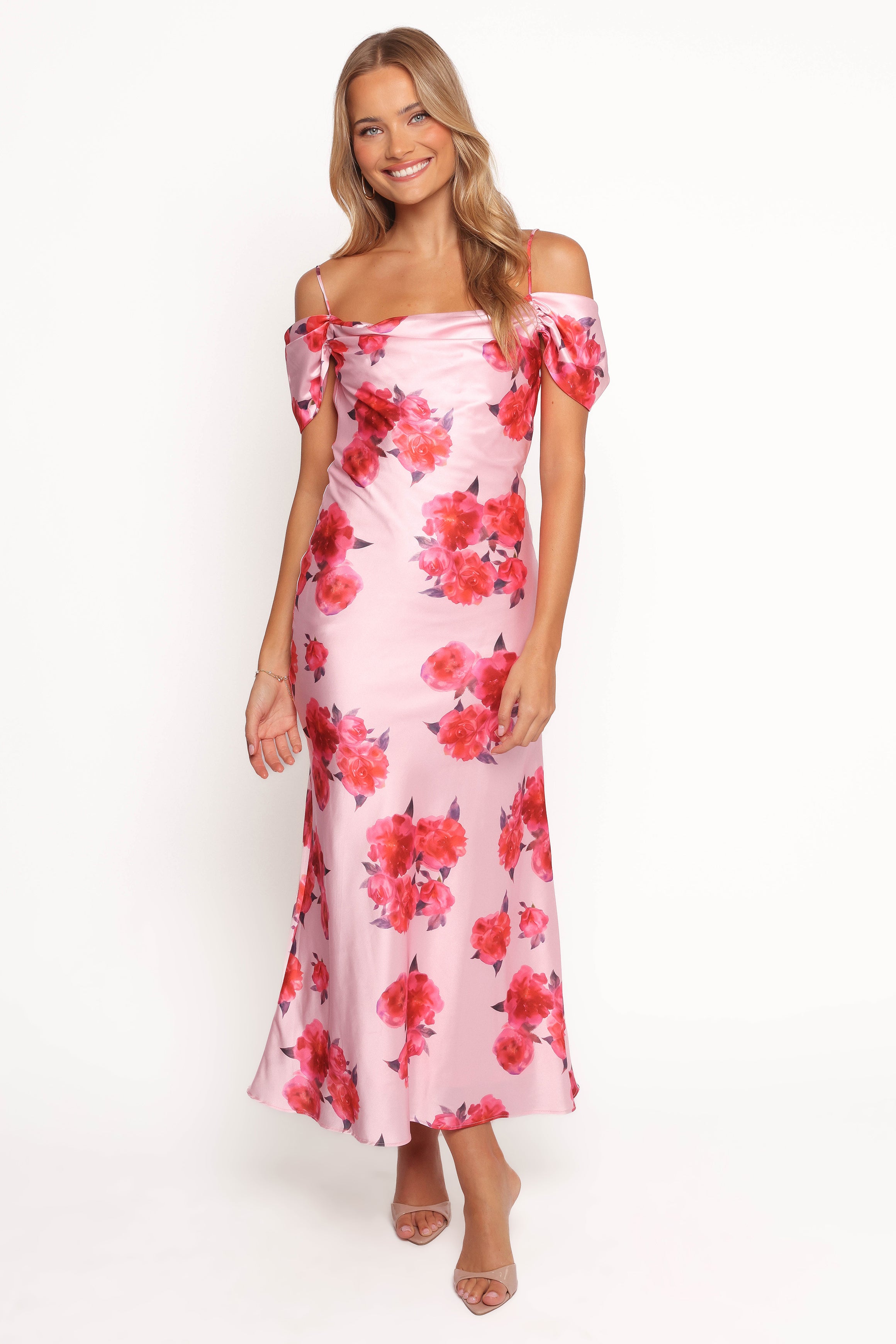 Elegant Esther Midi Dress in Soft Pink | Flowy Women's Summer Dress for Casual Outings & Special Occasions