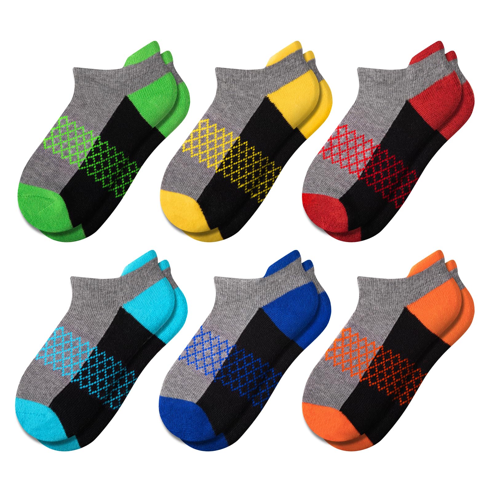 Comfoex Boys Athletic Socks 6 Pairs - Breathable Ankle Socks with Half Cushion for Little & Big Kids - Perfect for Running, School & Daily Activities