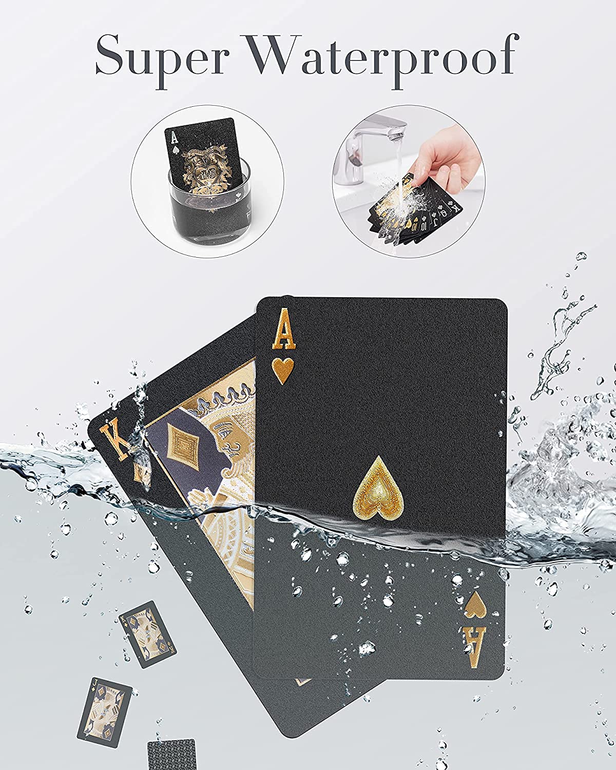 Premium Diamond Waterproof Black Playing Cards - HD Poker Deck with Gold Skull Design for Casino, Magic Tricks & Game Nights