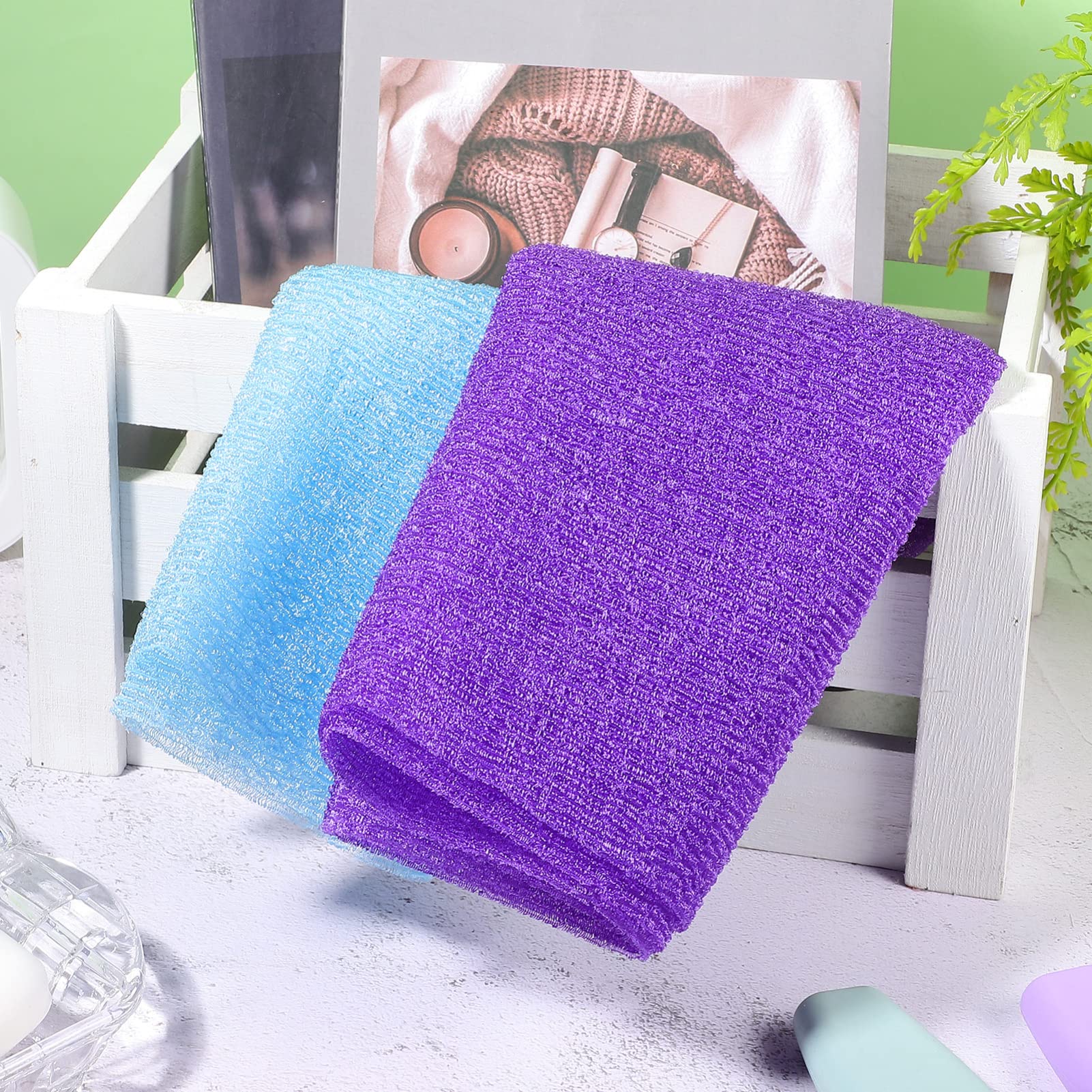 FRCOLOR 4-Pack Exfoliating Body Towels - Soft Japanese Washcloths for Shower, Back Scrub & Dead Skin Removal - Gentle Bath Towels for Spa, Daily Cleansing & Skin Care Routine