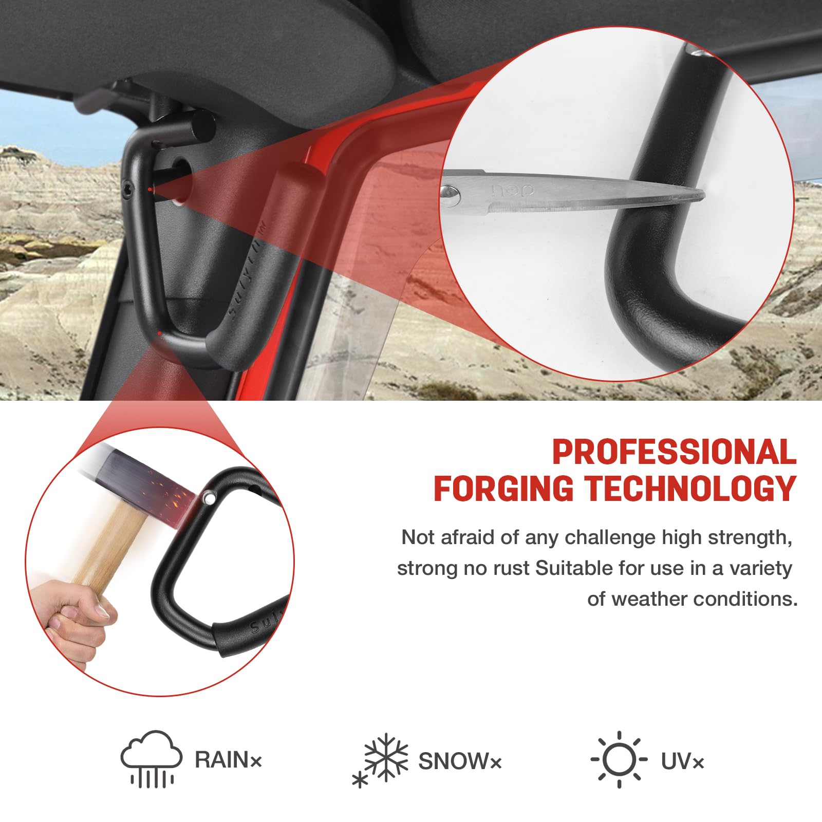 Black Aluminum Roll Bar Handles for 2007-2018 Jeep Wrangler JK JKU - Sunvisor Front Grab Handles (2 Pack) - Perfect for Off-Roading & Daily Driving in Jeep Wrangler Sports, Sahara, Freedom & Rubicon X Models