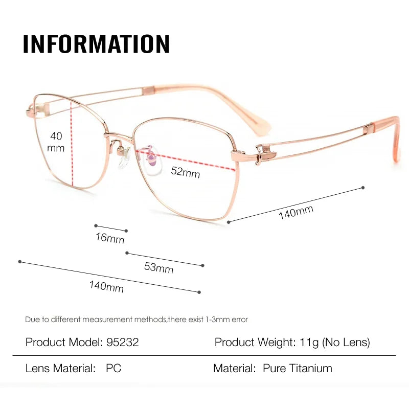 Aror Unisex Full Rim Square Cat Eye Titanium Eyeglasses Frame 95232 - Lightweight Durable Titanium Glasses for Men & Women - Perfect for Reading, Working & Fashion Accessories