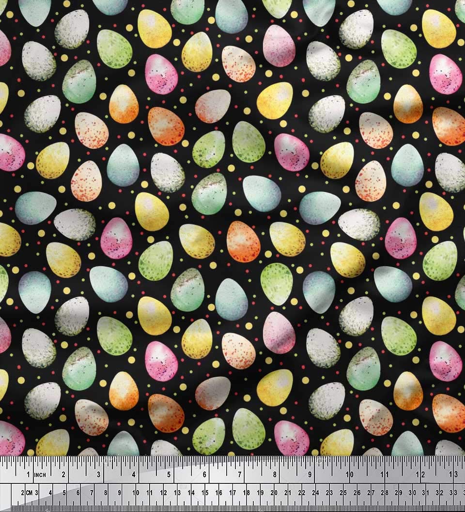 Soimoi 100% Cotton Jersey Black Fabric by The Yard - 58 Inch Wide - Easter Egg Pattern Printed Textile for DIY Crafts, Sewing Projects, and Easter Decorations