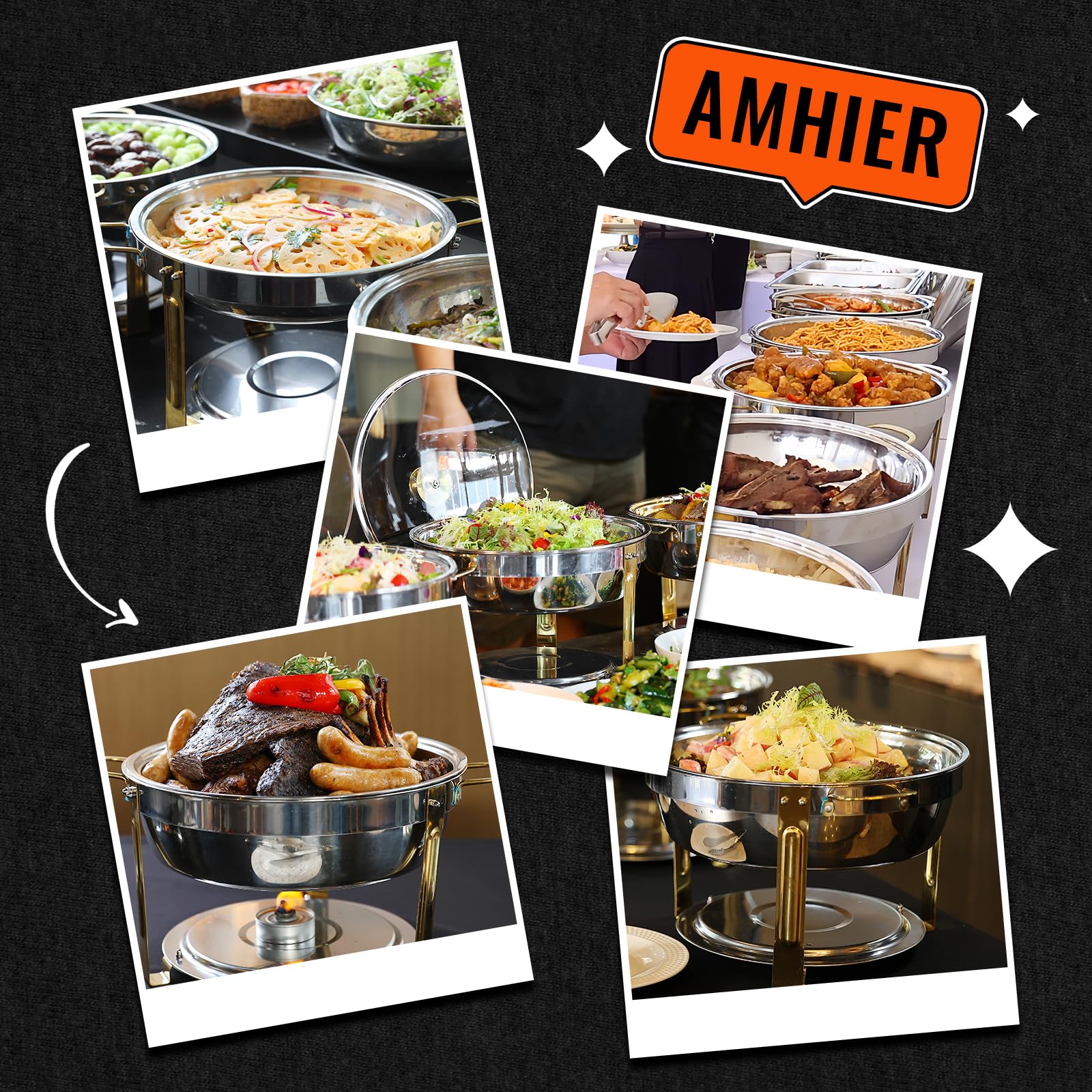 4-Pack Buffet Chafing Dishes Set - 3Qt & 5Qt Stainless Steel Food Warmers with Glass Lids & Serving Tongs - Perfect for Catering, Weddings, Birthday Parties & Buffet Events