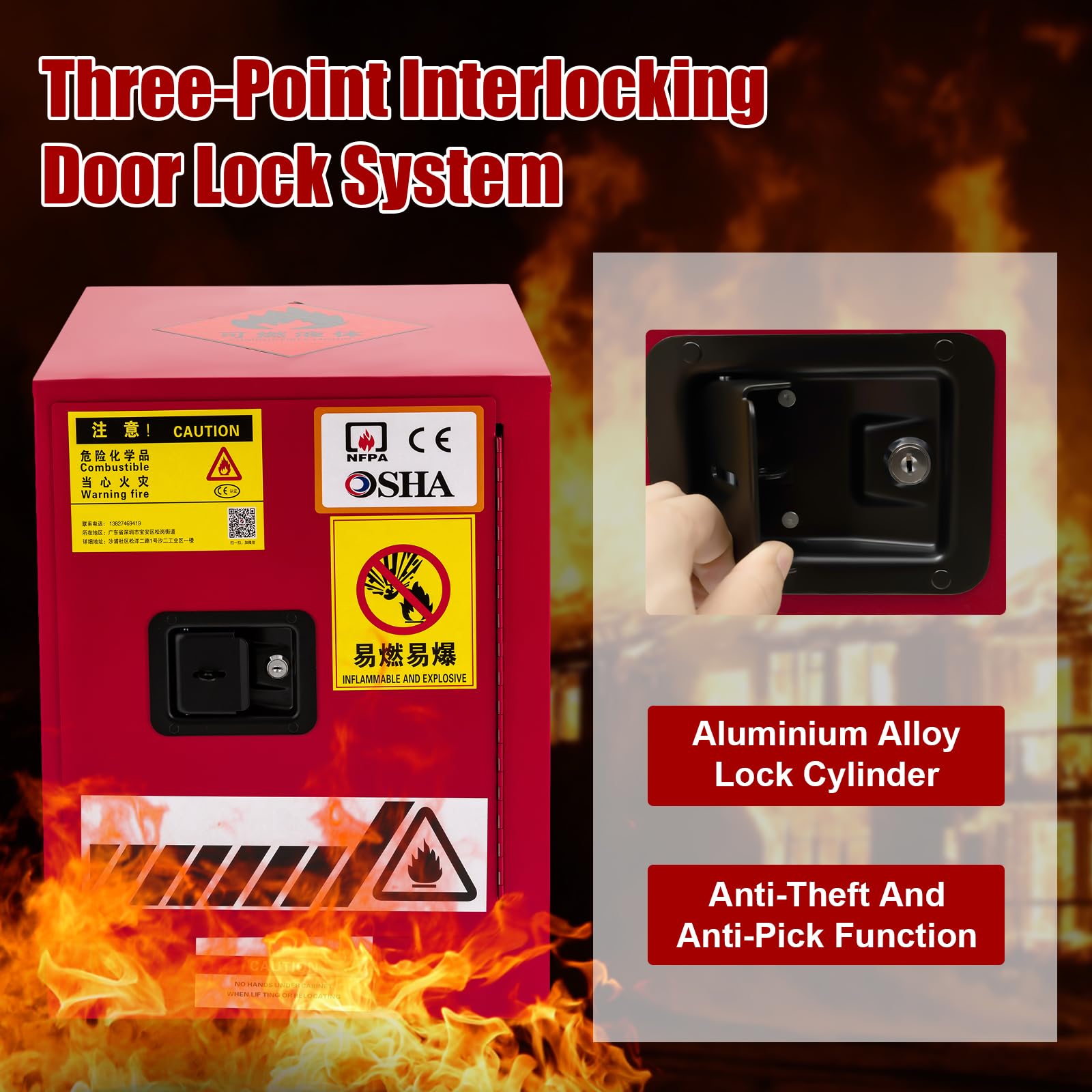 4 Gallon Fireproof Explosion-Proof Safety Storage Cabinet - 16.93x16.93x22.05 Inches Hazardous Chemical & Gasoline Storage - Heavy Duty Commercial & Industrial Use (Red) - Perfect for Workshops, Laboratories, and Automotive Garages