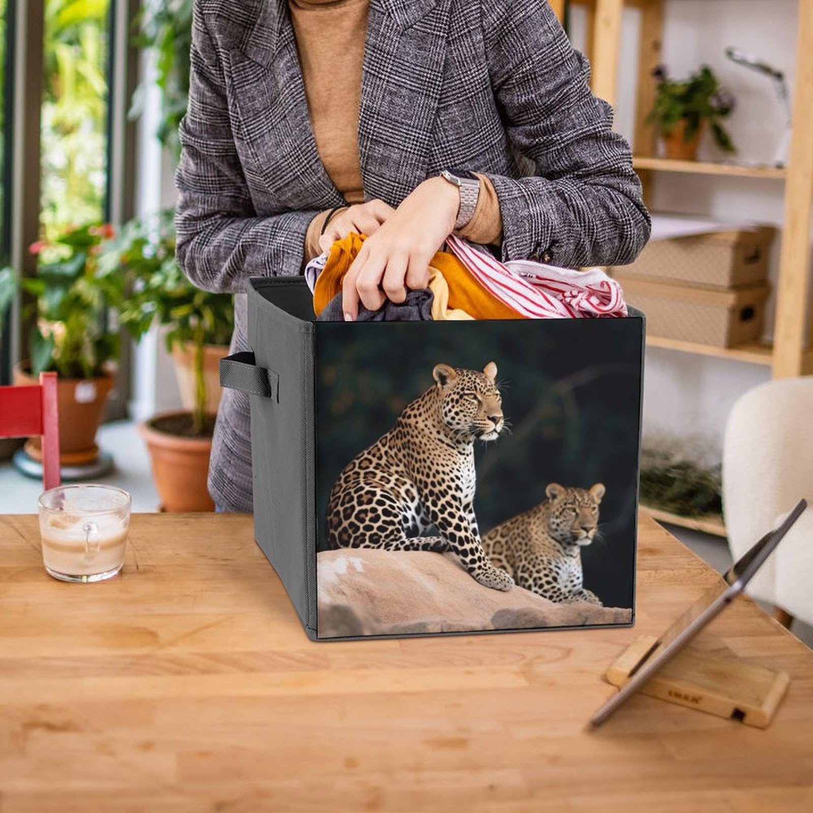 Foldable Storage Box with African Leopard Print - Large Capacity Organizer for Closet, Bedroom & Office | Collapsible Fabric Bin for Home Organization