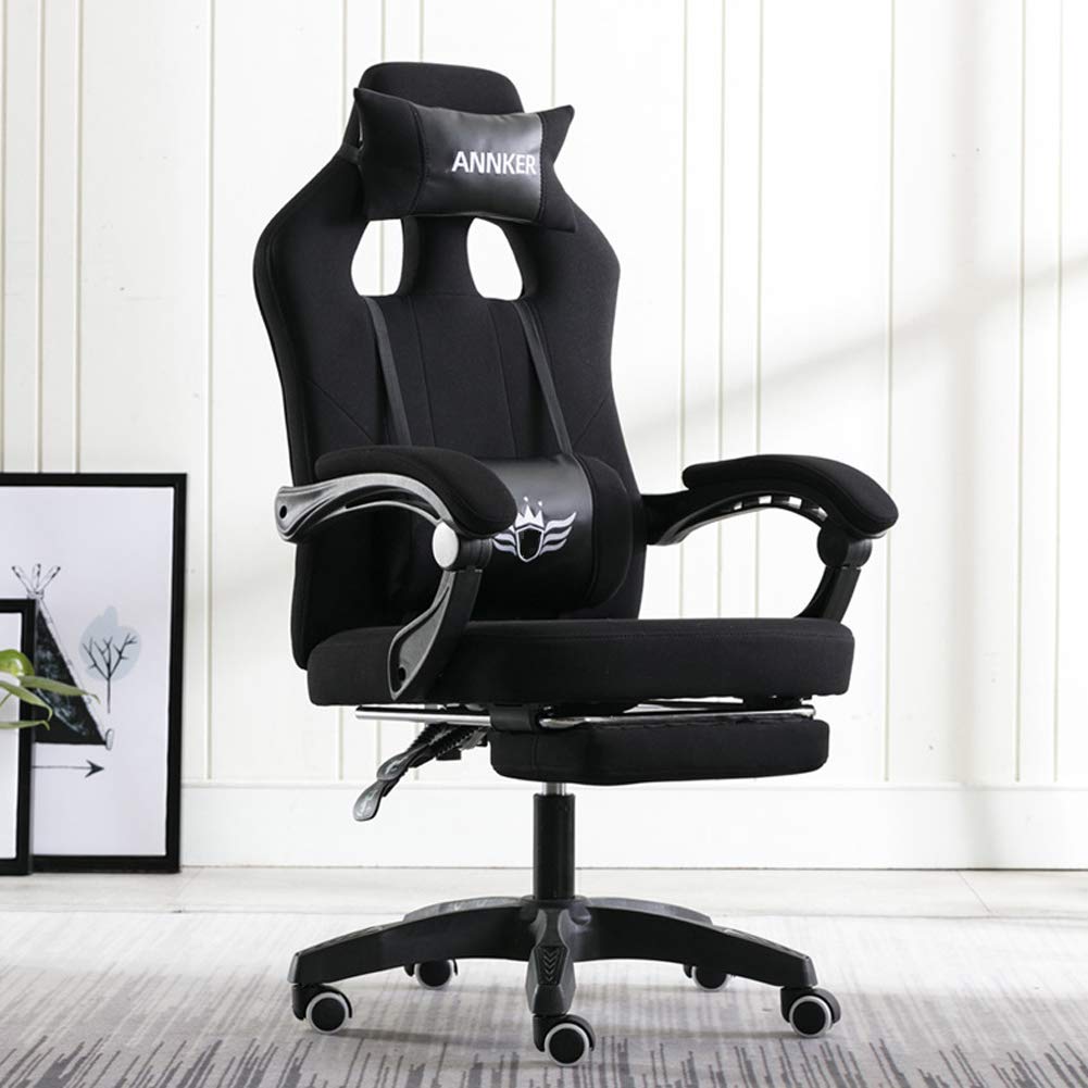 Ergonomic Racing Gaming Chair for Big and Tall - Adjustable Lumbar Support, Footrest & Headrest - Swivel Office Chair with Wheels & Armrests - Perfect for E-Sports, PC Gaming & Home Office (Black)