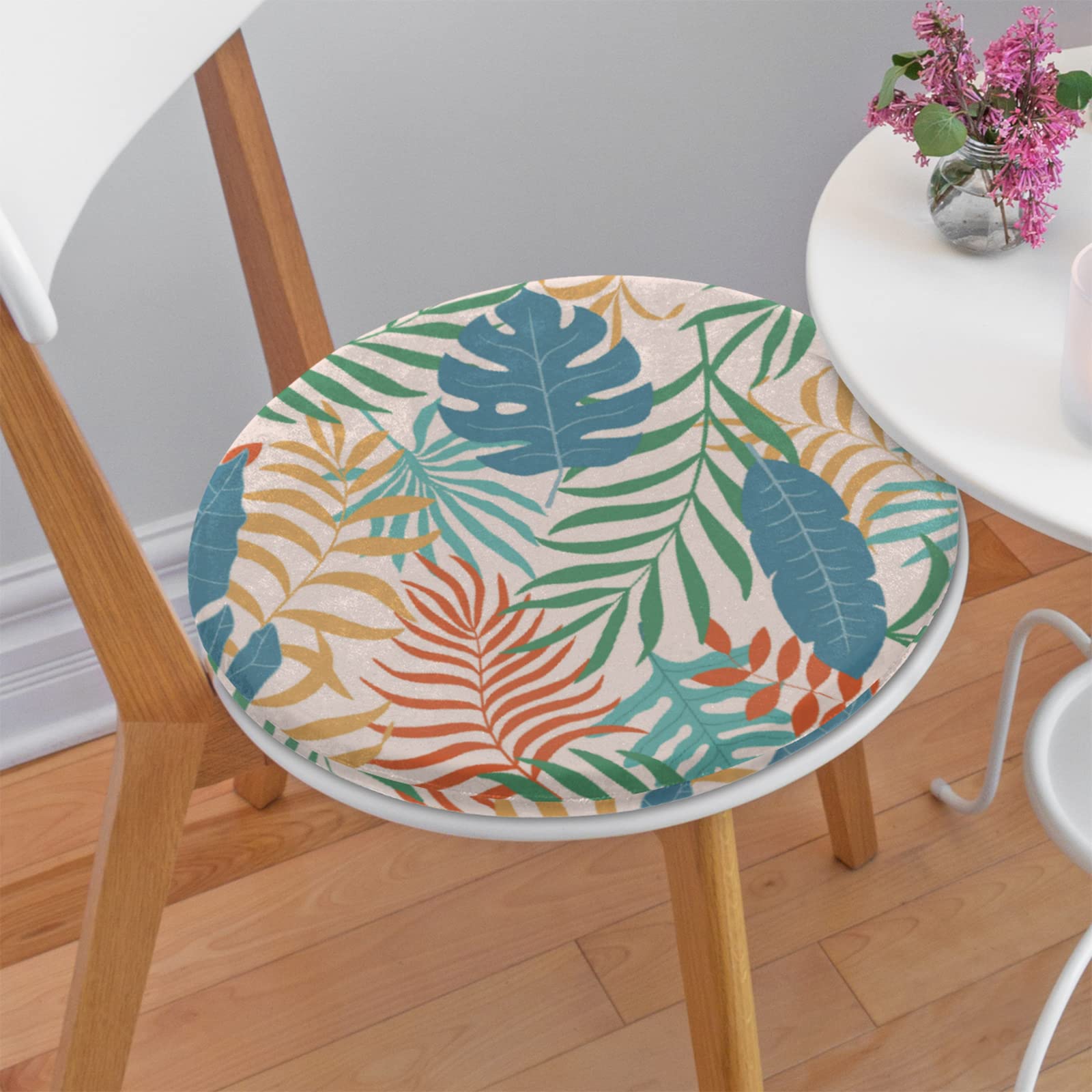 Round Chair Cushions with Colorful Palm Leaf Design - 14.5