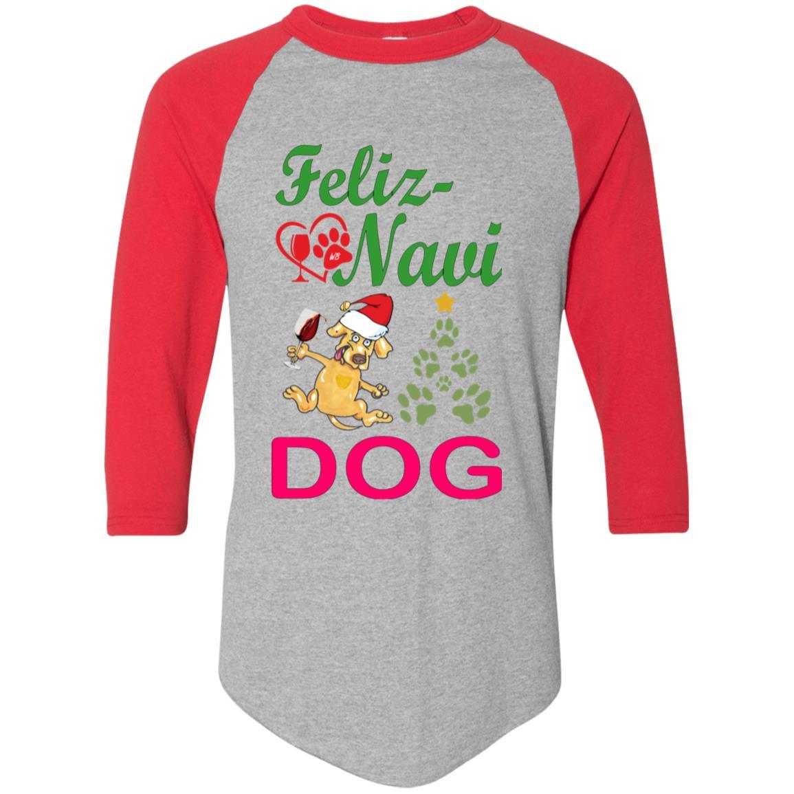 Feliz Navidad Dog Sweater - Colorblock Raglan Jersey in Green & Red | Christmas Pet Apparel for Small & Medium Dogs | Perfect for Holiday Photos & Festive Outfits
