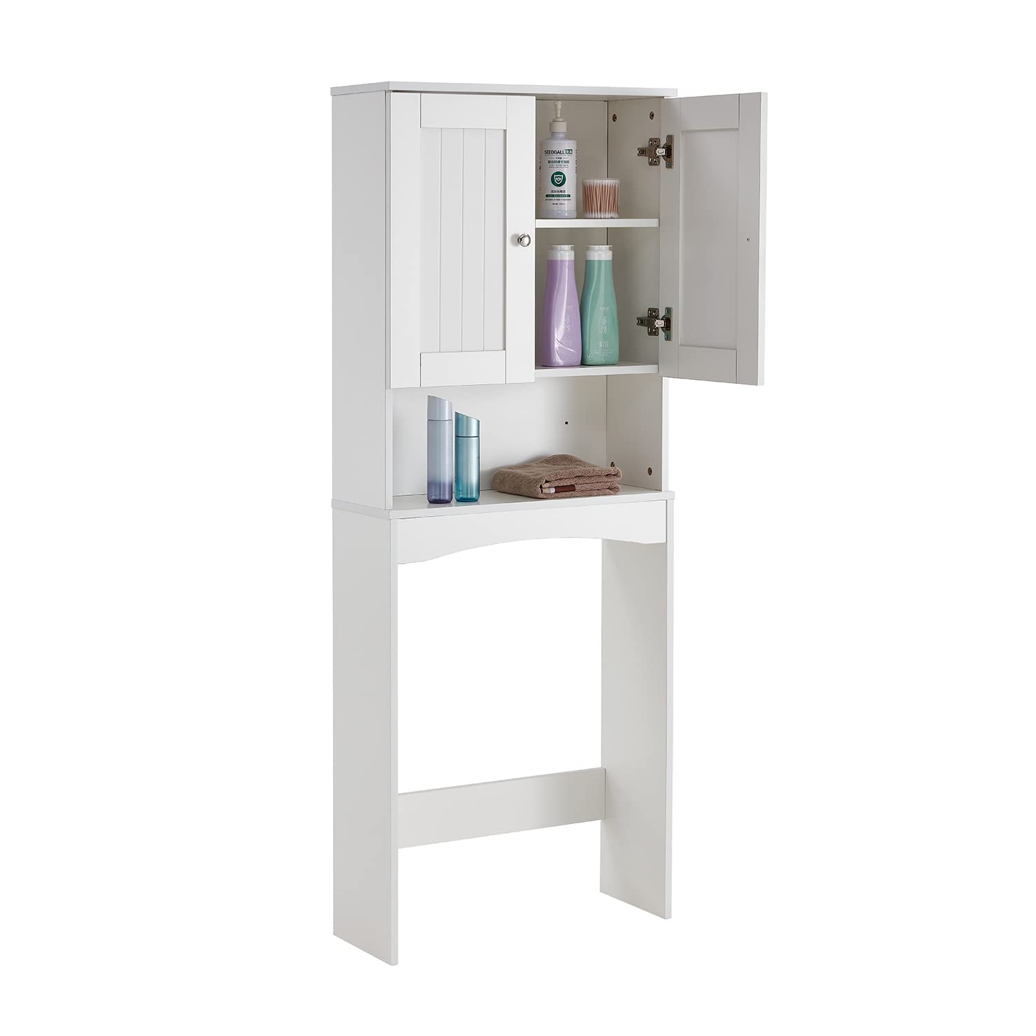 LifeSky Over The Toilet Storage Cabinet with Doors - White Bathroom Space Saver Organizer for Towels, Toiletries & Cleaning Supplies - Perfect for Small Bathrooms & Apartments