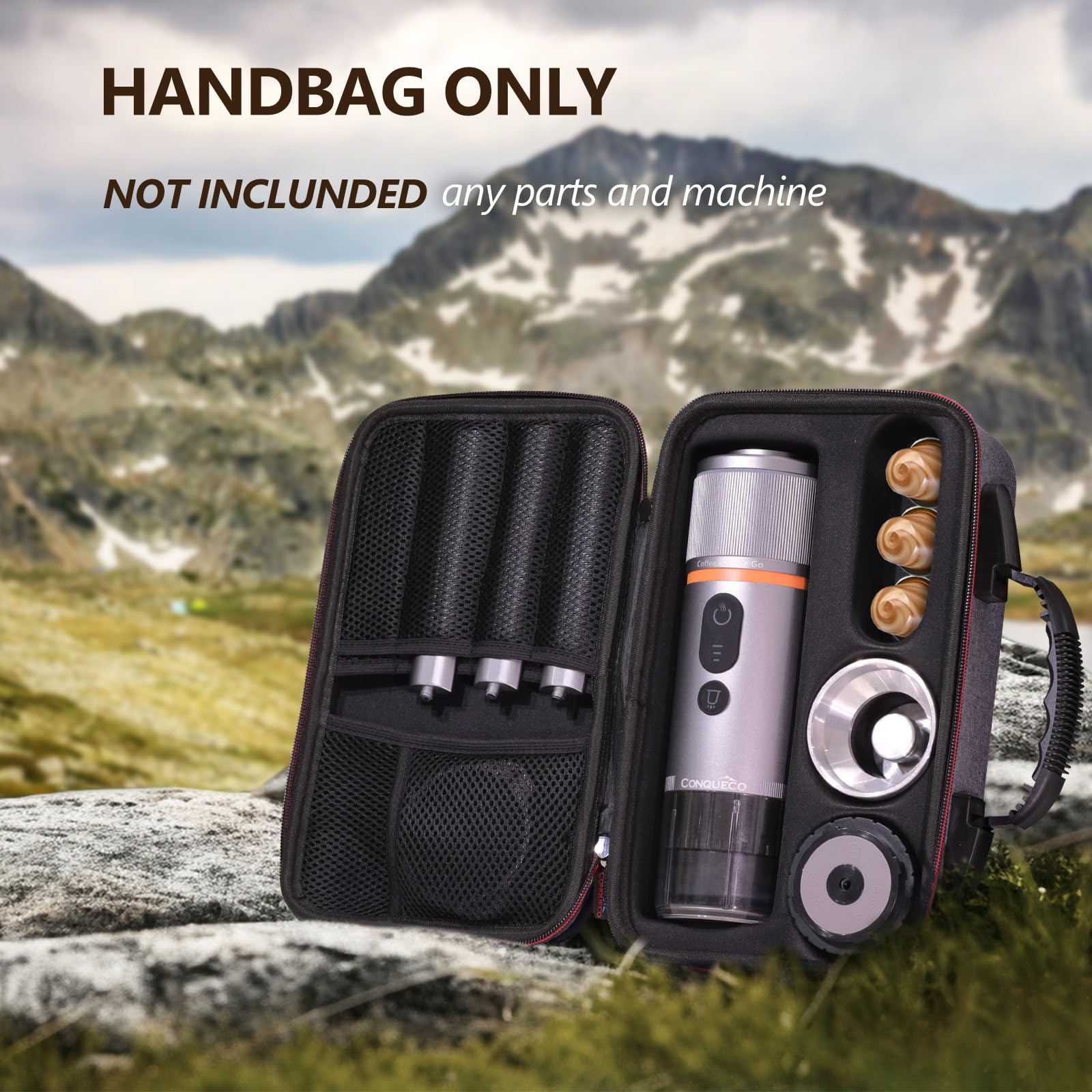 CONQUECO Travel Case for Portable Coffee Machine - Compatible with Old & New Models - Durable Hand Bag for Espresso Maker Accessories (Perfect for Travel, Camping & Office Use)