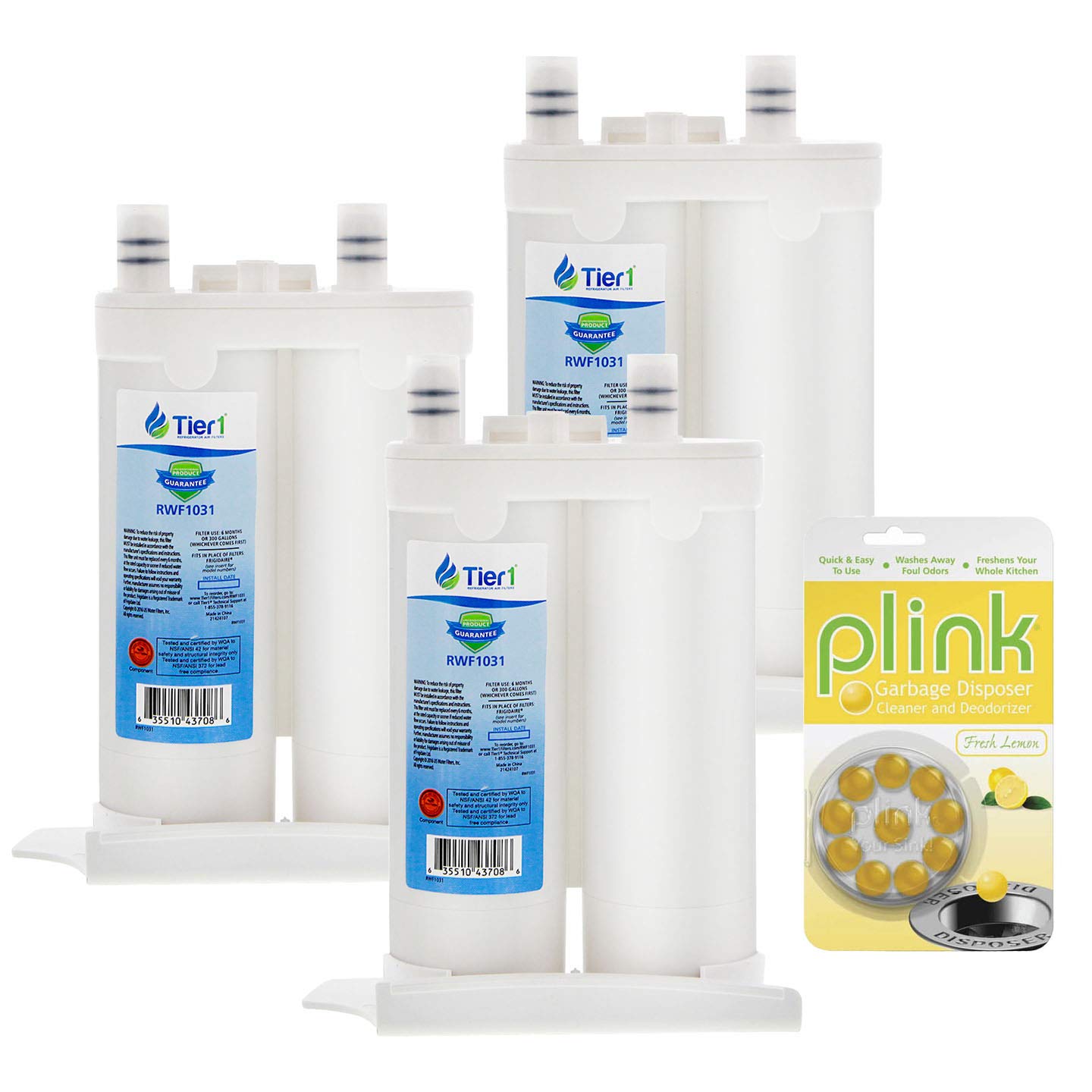 Tier1 Replacement for WF2CB EWF01 / EWF2CBPA Refrigerator Water Filter (3 Pack) - Compatible with PureSource2, NGFC 2000, 1004-42-FA, 469911 Models - Includes Garbage Disposal Cleaner - Perfect for Clean Drinking Water & Kitchen Maintenance