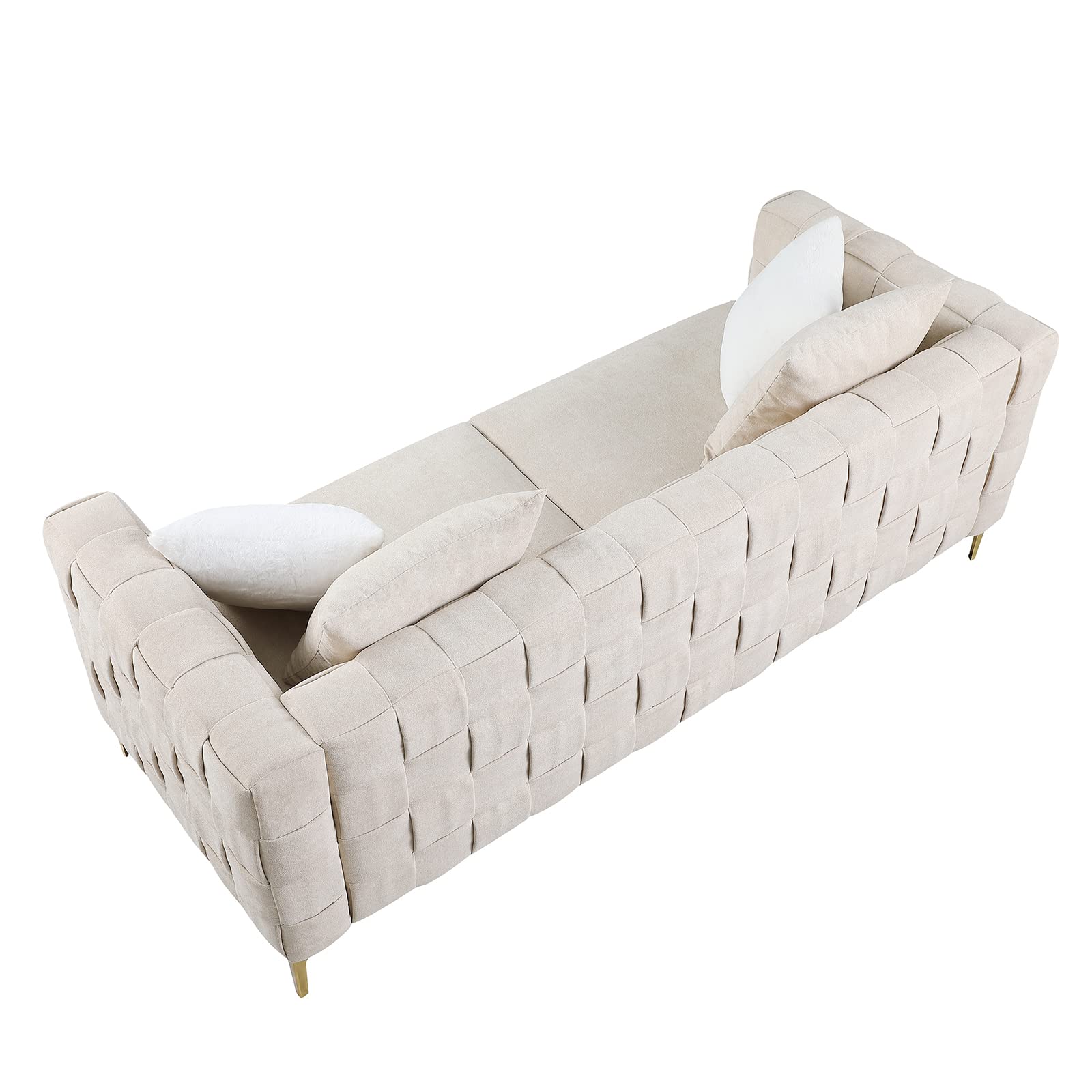 Yoglad Modern 3-Seat Tufted Velvet Sofa with Pillows & Metal Legs - 85