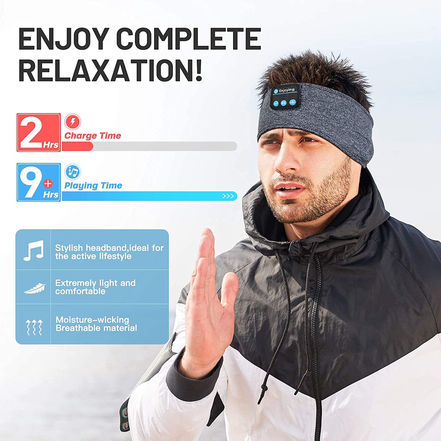 Wireless Bluetooth Sleep Headphones - Comfortable Sports Headband with Built-in Speakers for Side Sleepers, Meditation & Nighttime Relaxation