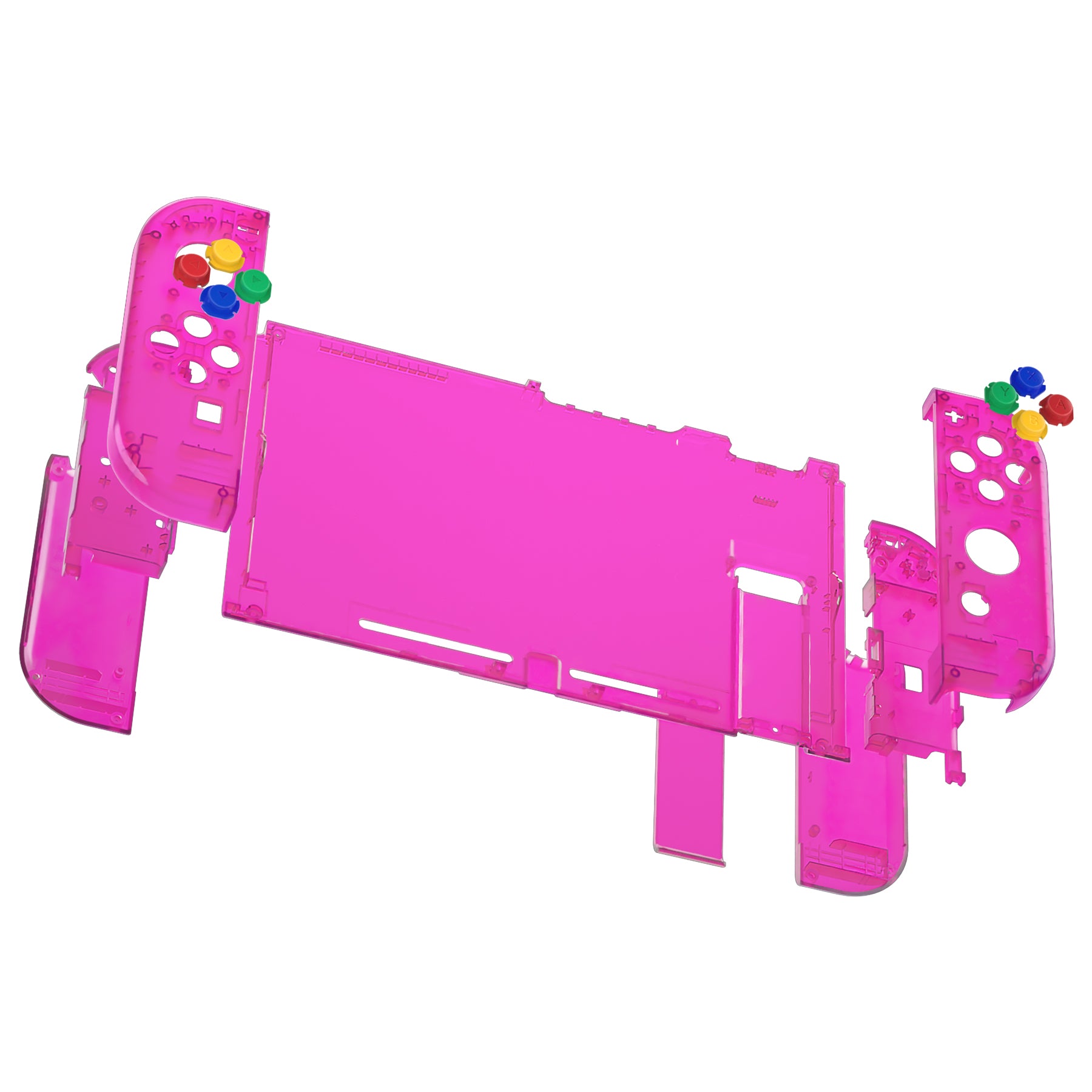eXtremeRate Clear Candy Pink Back Plate & Full Button Set for Nintendo Switch & Joy-Con Controllers - DIY Replacement Shell for NS Console & Handheld Gaming - Perfect for Customization, Repair, and Gaming Enthusiasts